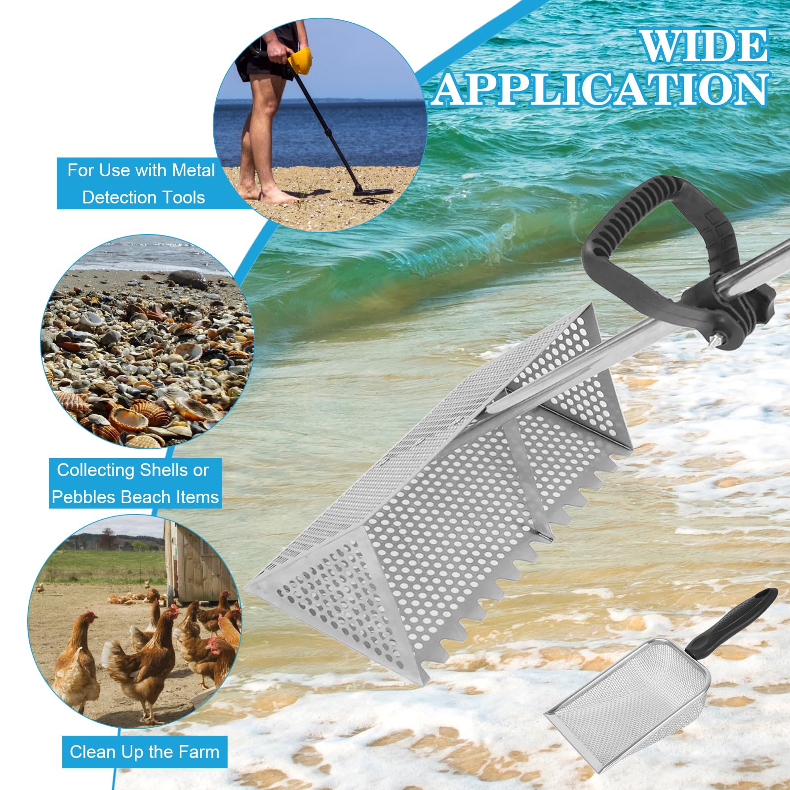 Snapklik.com : Sand Flea Rake Detachable Long Handle Sand Sifter For ...