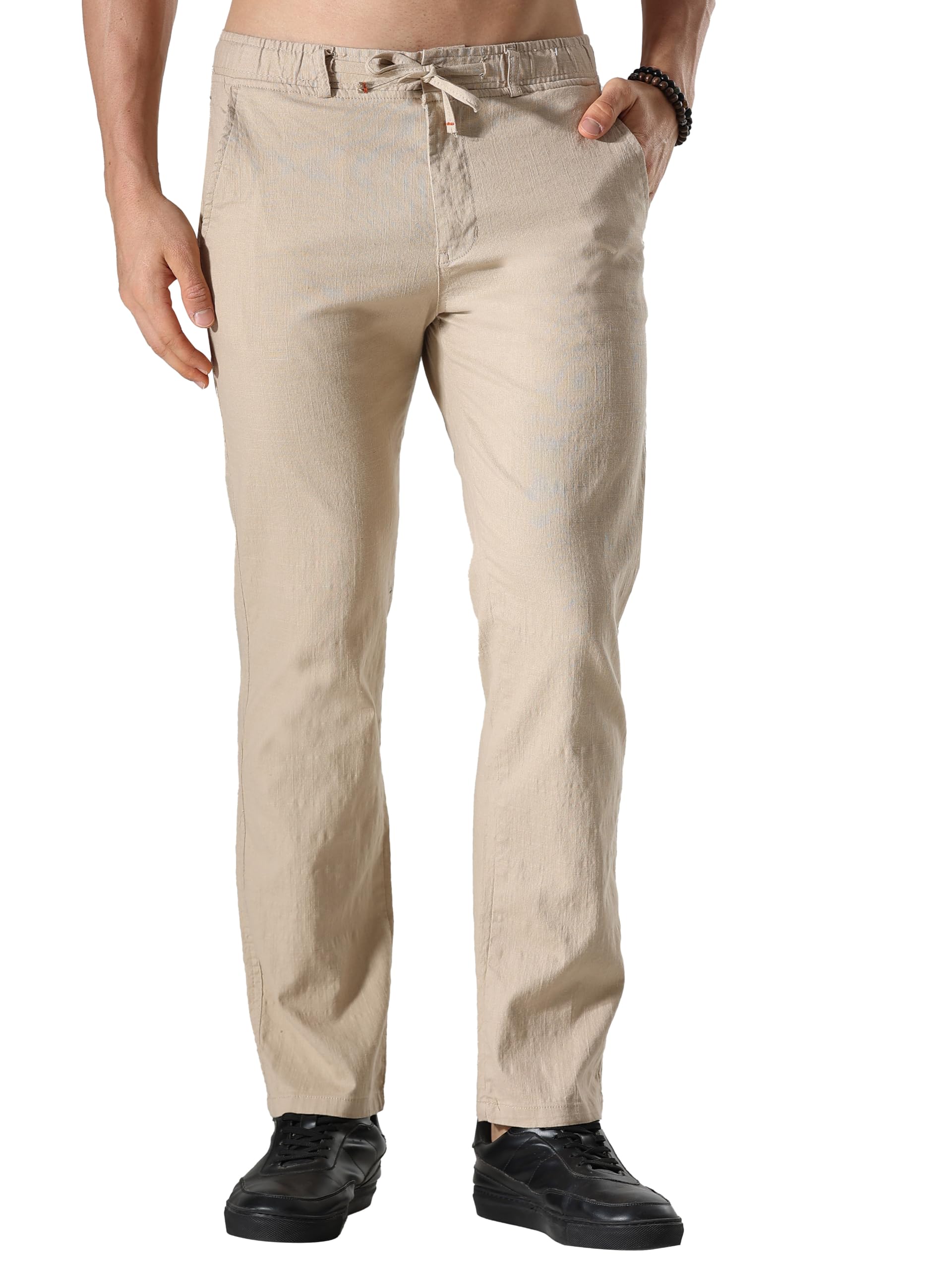 Men's Relaxed Fit Linen Trousers | Breathable Comfortable Casual Everyday Wear Pants - Natural-picture-15