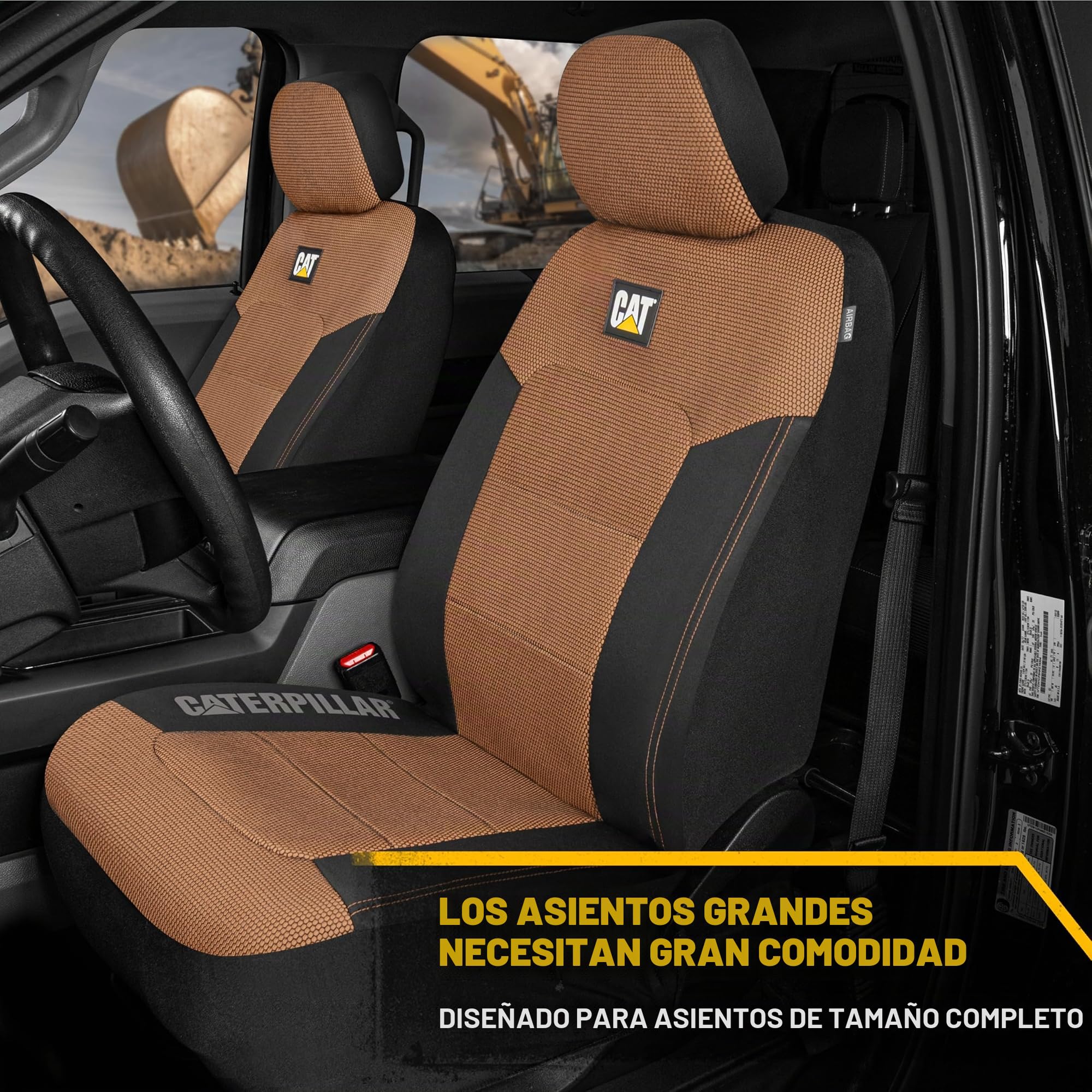 Cat® MeshFlex - Fundas de Asiento para automóviles, Camiones y SUV (Juego de 2) - Fundas de Asiento de Coche Beige para Asientos Delanteros, Protectores de Asiento de camión con cómodo Respaldo de