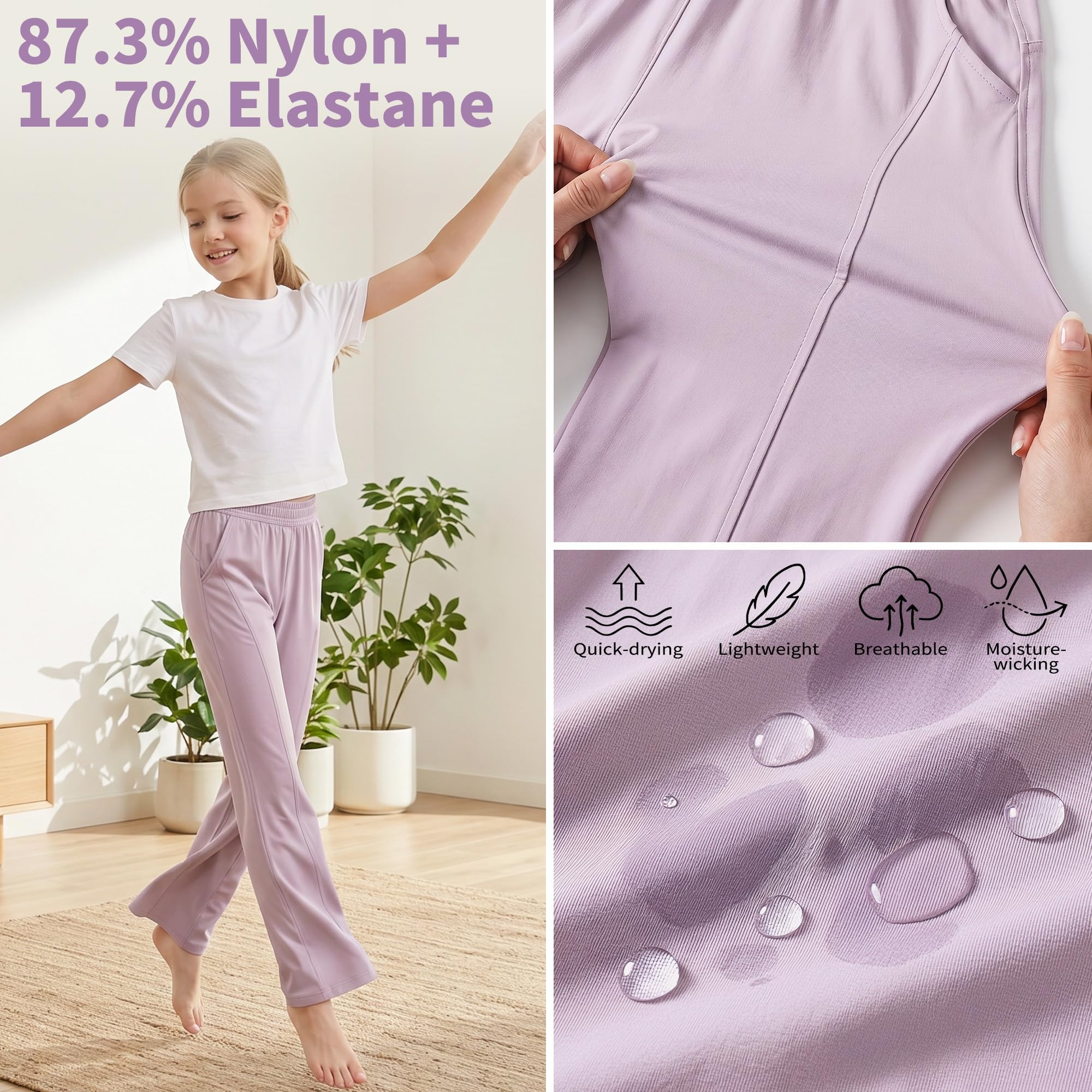Pantaloni Sportivi Svasati Ragazze UPF 50+ Pantalone 5-15 Anni | Seta di Ghiaccio, Pantalone Jogging, Vita Alta con Tasche, Traspirante, Elastici Estate Pantaloni, Bootcut Casual Scuola