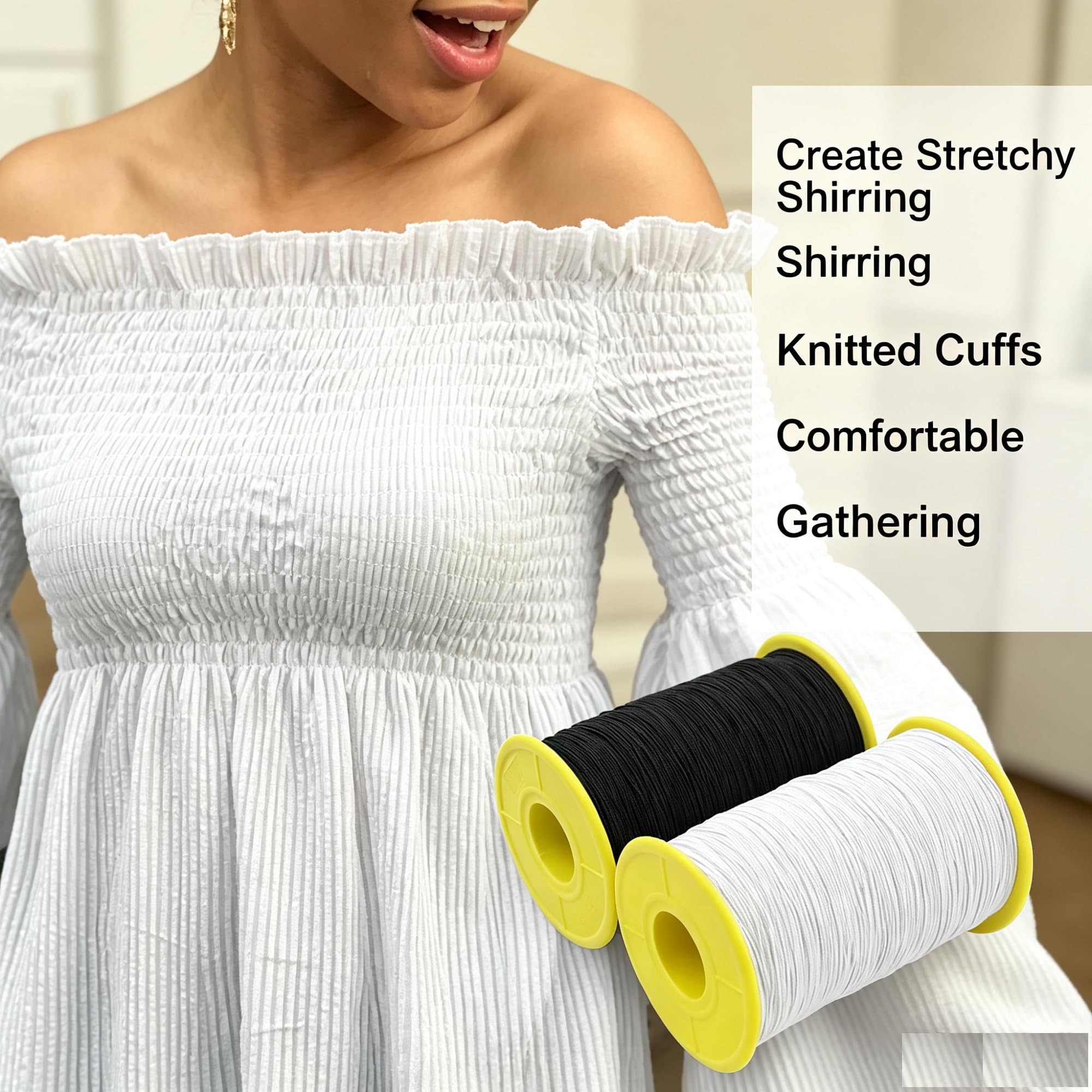 WellieSTR 2 Rolls White AND Black Elastic Thread 547 Yard Package 0.5mm Thickness