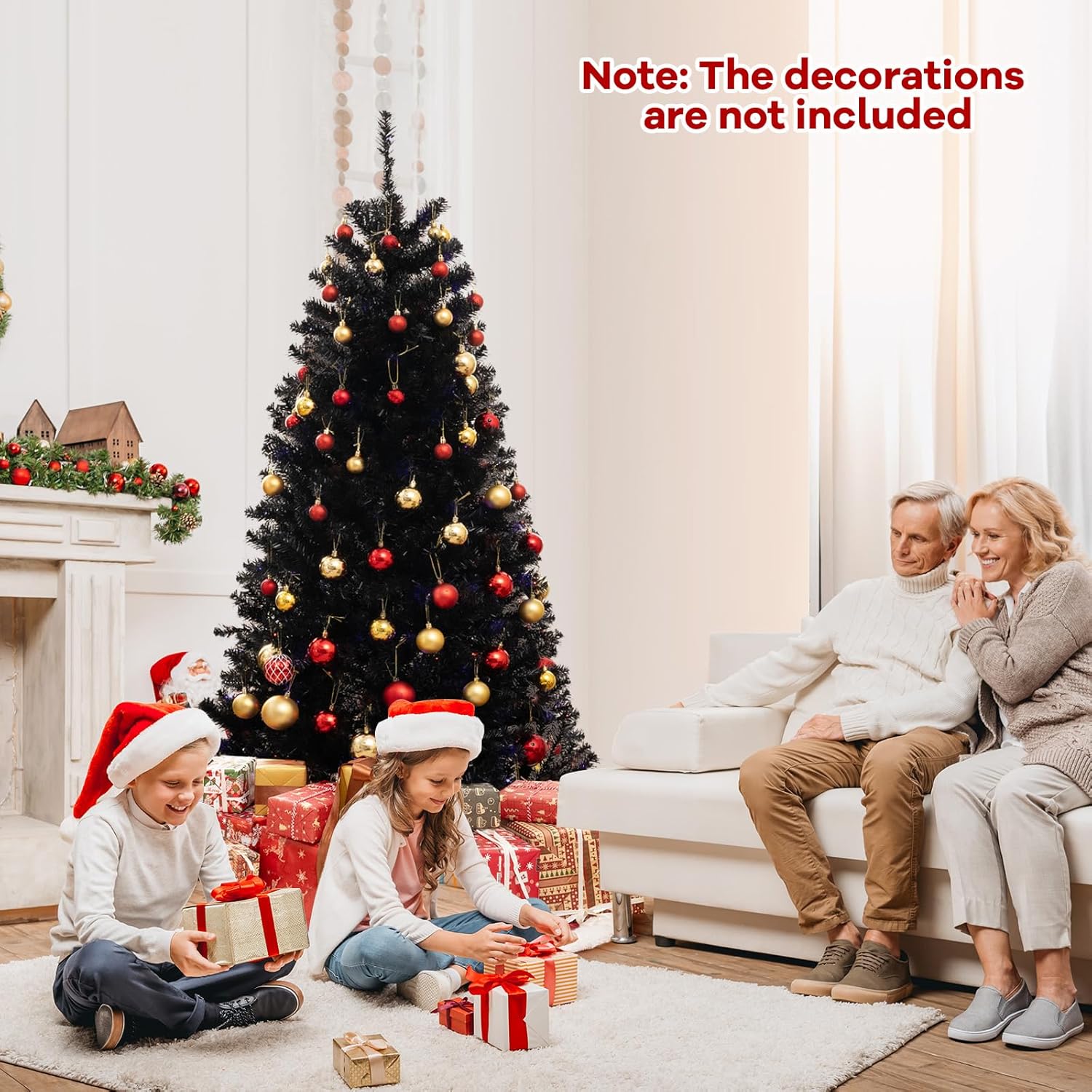 Goplus 6 FT Pre-Lit Black Christmas Tree, Artificial Hinged Halloween Tree with 280 Orange & Purple LED Lights, 6 Lighting Modes, Spooky Sounds, 758 Branch Tips, Xmas Tree for Home Office Decoration 6 FT Orange+purple