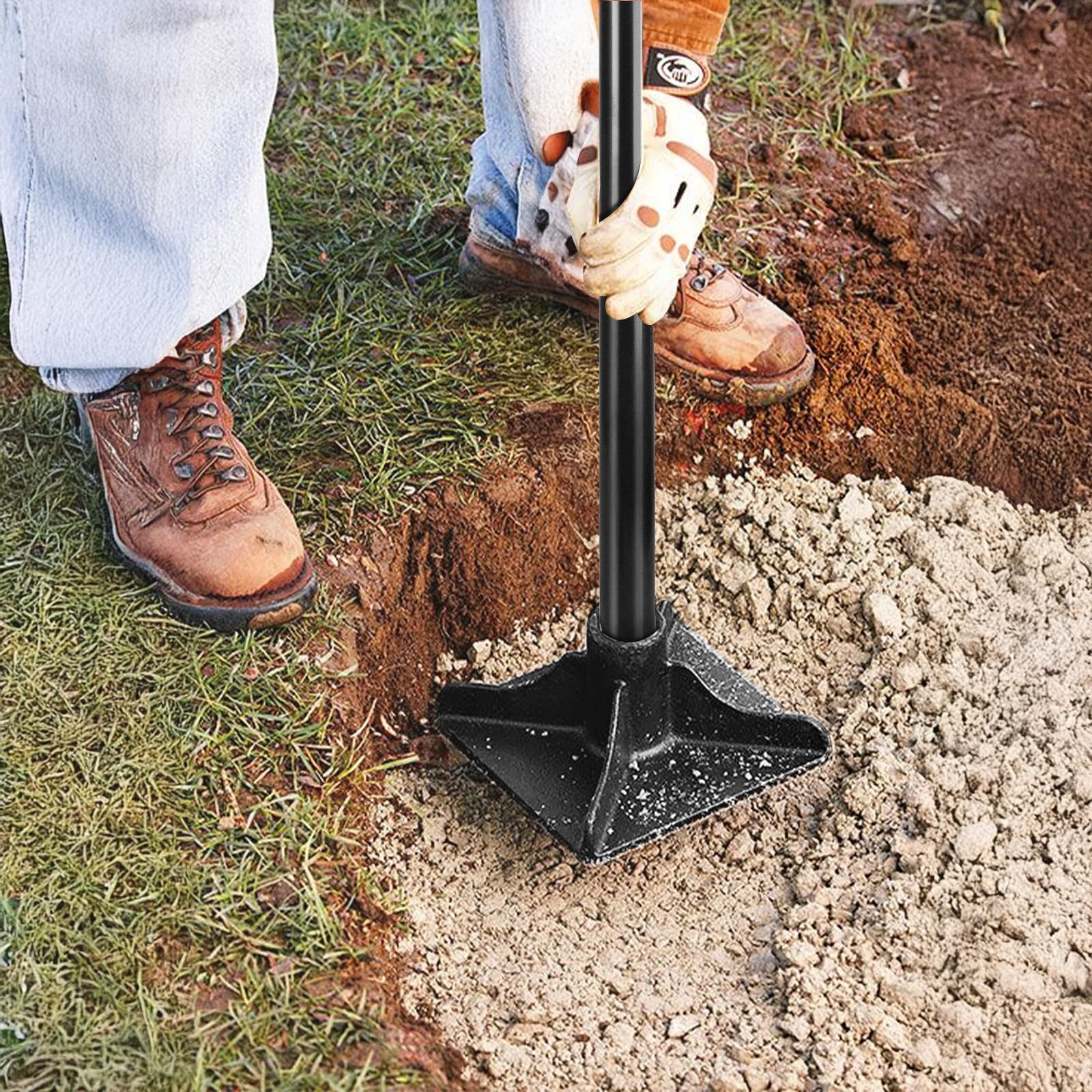 LALAGO Tamper de Jardin en Acier avec Poignée de 122 cm, Presse-Terre Béton Manuel 20,3 x 20,3 cm, Pilon Compacteur de Sol, Outil de Tamper au sol pour le Sol, l'Allée, le Gravier et le Sable