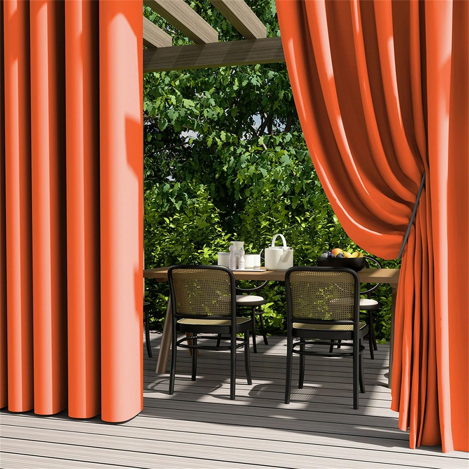 Hiseng Outdoor Curtains Waterproof Garden, 2 Panels Blackout Pergola Curtain Eyelet Top, Thick Privacy Thermal Insulated for Gazebo Patio Porch (Orange,132x160cm)