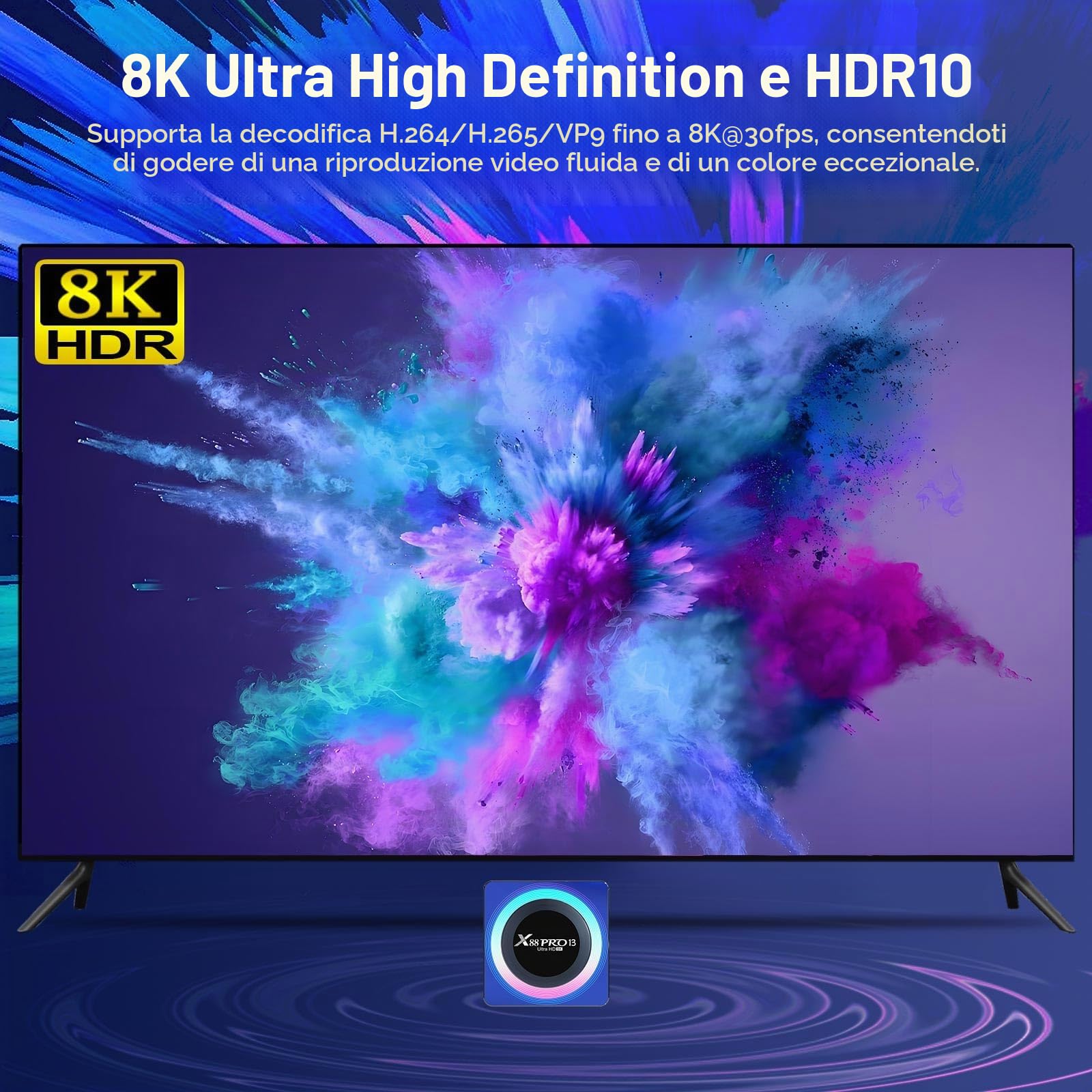 Android TV Box 4GB RAM 64GB ROM, Android 13.0 TV Box 4K 8K, RK3528 Quad-Core Android box supporta WiFi6 2.4G+5G Dual Wifi 100M Ethernet Bluetooth 5.0 HDR10+ Smart TV Box Android