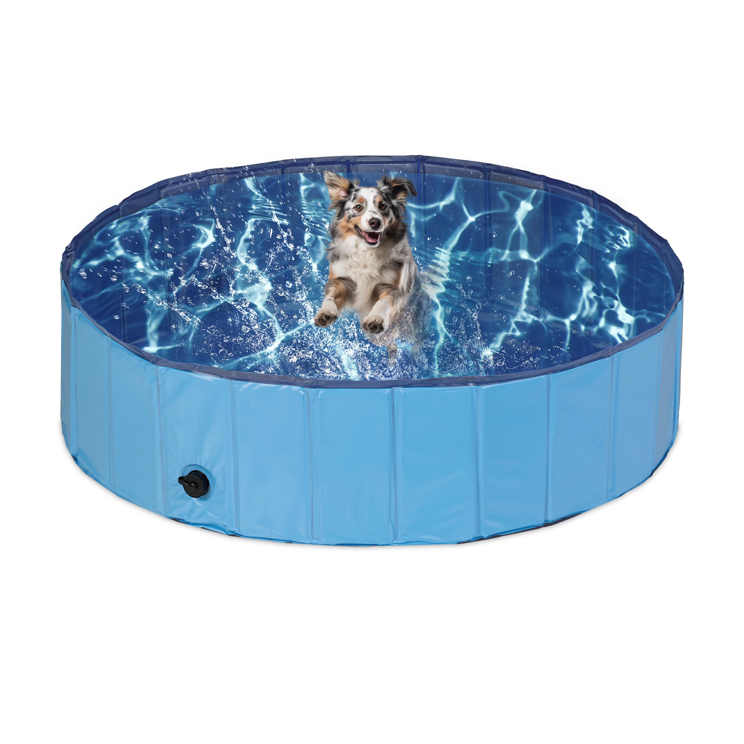 Relaxdays Piscina per Cani Taglia Media, 30x120 cm, Piscinetta Pieghevole con Scarico, Bagno in Giardino, PVC, MDF, Blu