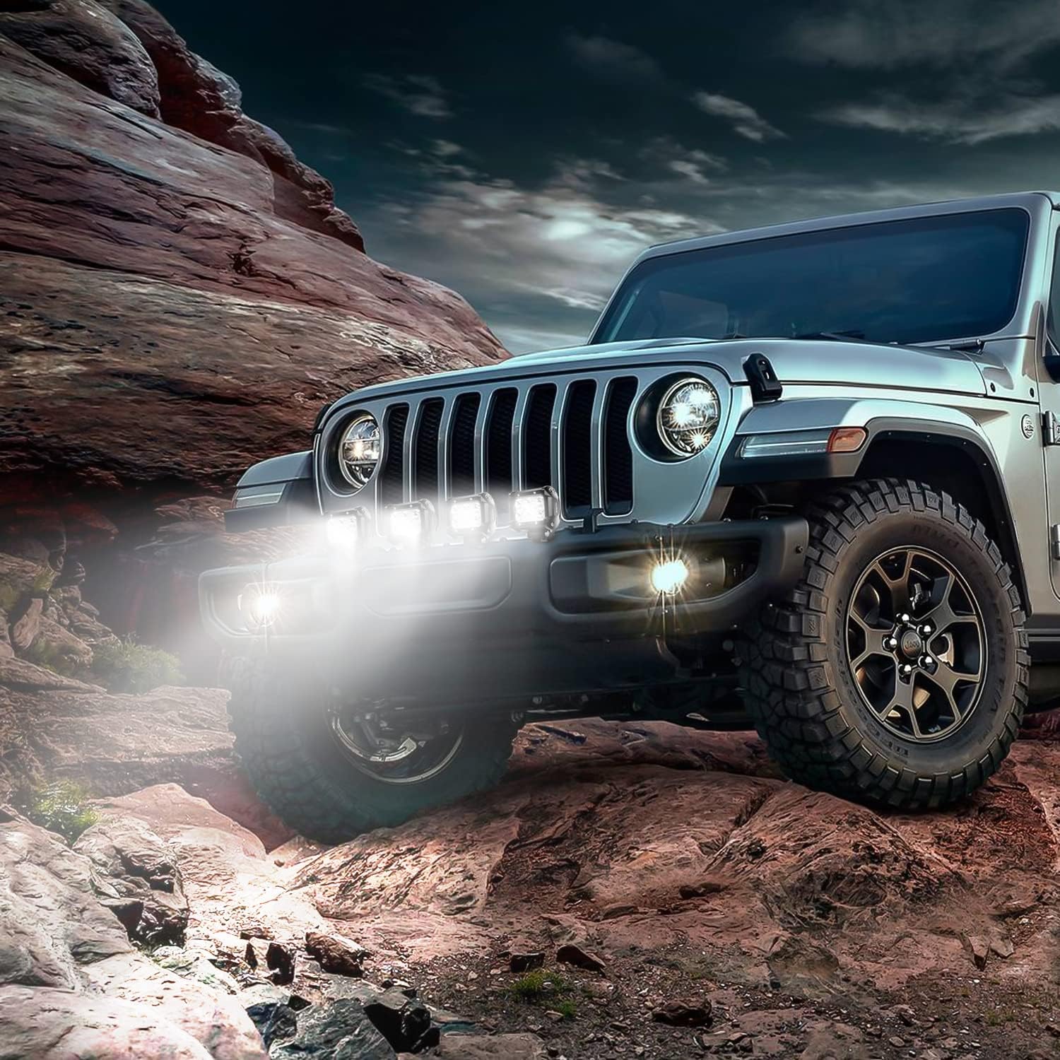 Nilight LED Pods 4Pcs 4 Inch 18W Flood Off Road Fog Lights Driving Roof LED Light Bar Work Light with 16AWG Wiring Harness Kit - 4 Leads for Truck ATV UTV SUV Boat, 2 Years Warranty