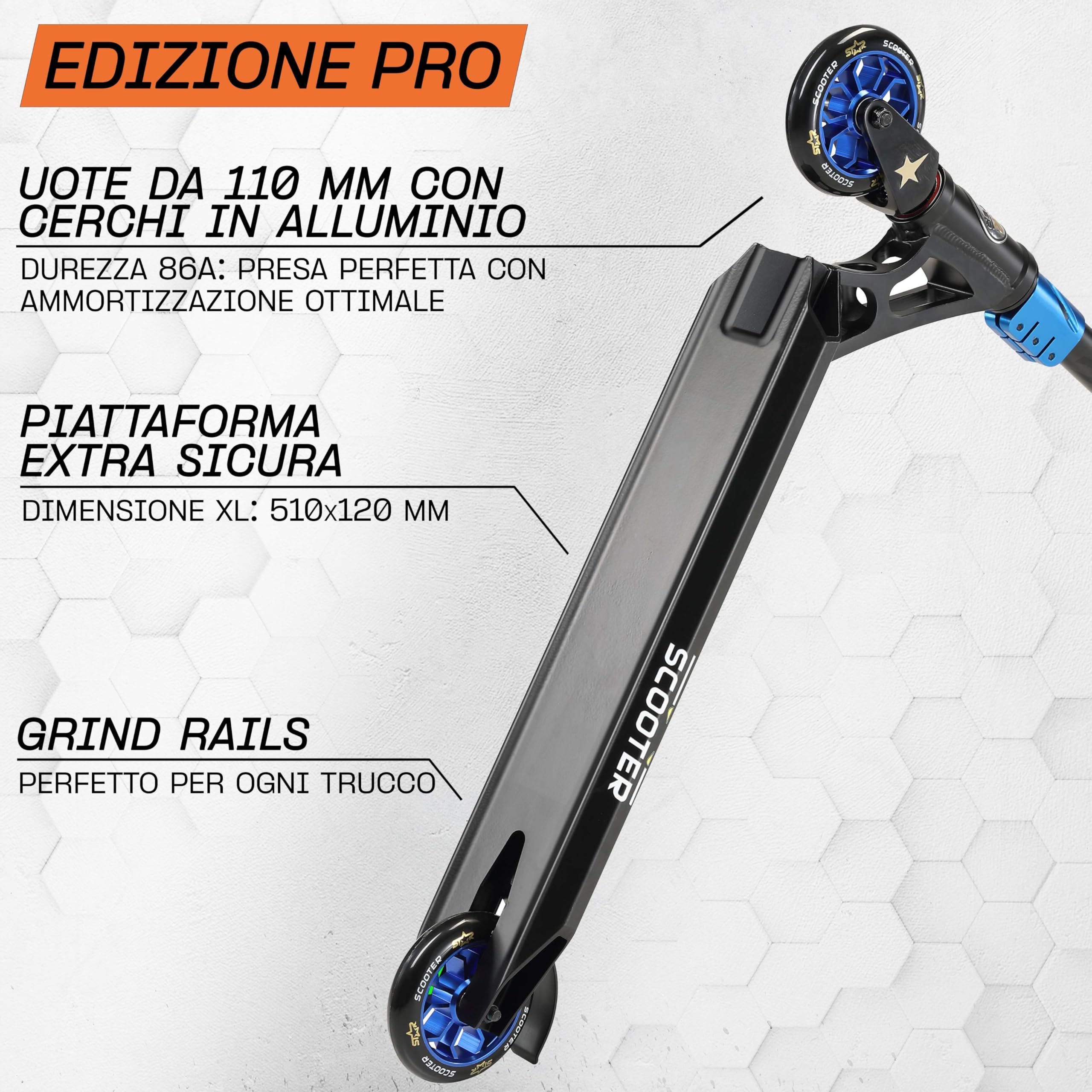 STAR SCOOTER Freestyle Stunt Scooter Professionale Monopattino per Adulti e Bambini da 8 Anni | HIC 110mm PRO
