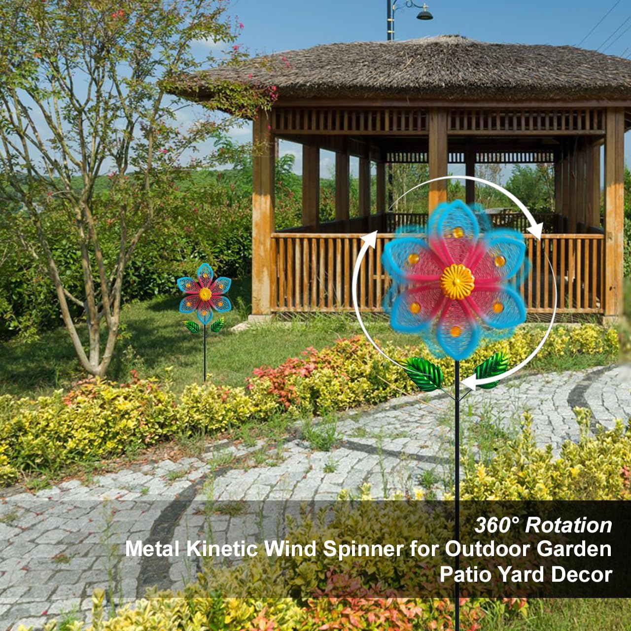 キネティックメタルウィンドスピナー：虹色の庭の彫刻 - 魔法の風車 - Etsy 日本 2個パック メタルウィンドスピナー ガーデン装飾用 - 屋外風車の彫刻、耐久性のあるヤードアートウィンドスピナー パティオ芝生の装飾