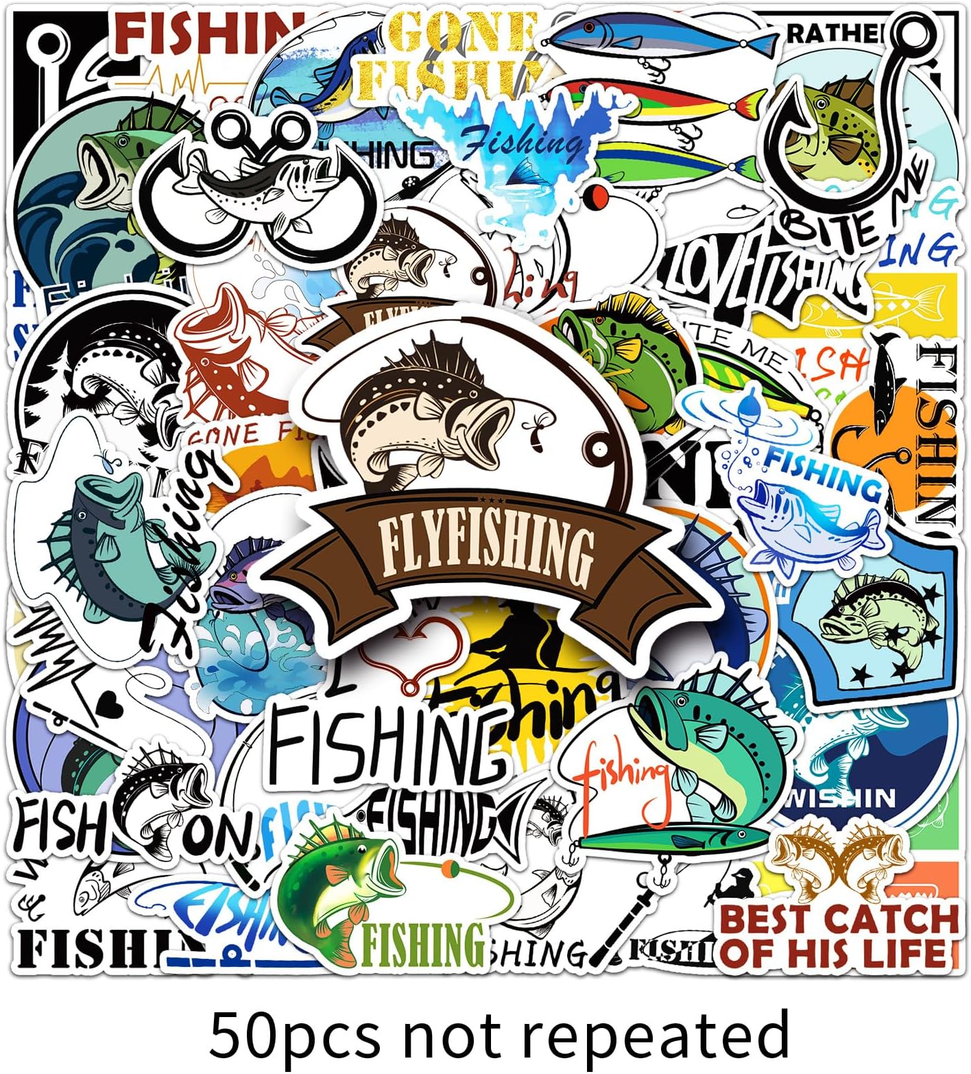 50pcs Fishing Stickers and Decals for Kids Teens Hunting and Fishing Bumper Decals for Fisherman Cute Vinyl Waterproof Stickers for Tackle Box Water Bottle Laptop Suitcase Truck Car (fishingblue)