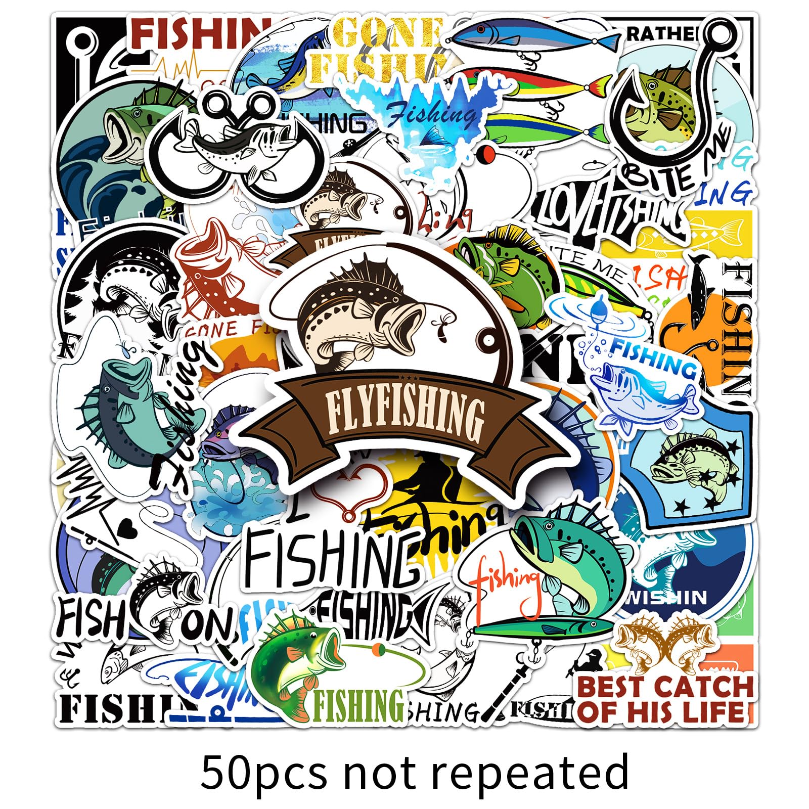 50pcs Fishing Stickers and Decals for Kids Teens Hunting and Fishing Bumper Decals for Fisherman Cute Vinyl Waterproof Stickers for Tackle Box Water Bottle Laptop Suitcase Truck Car (fishingblue)