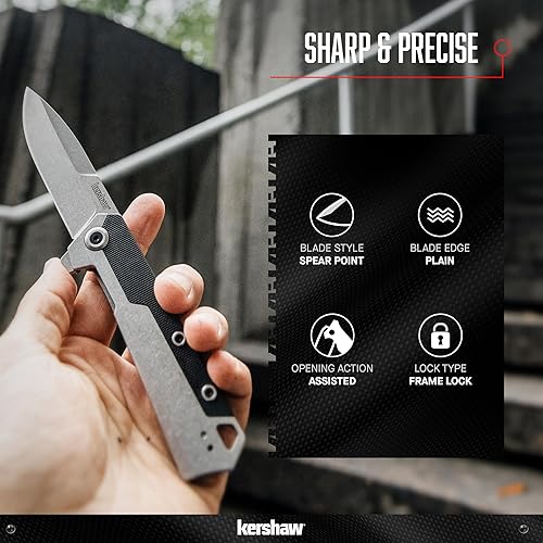 Miniatura 3 de Kershaw Oblivion - Cuchillo de bolsillo, 8Cr13MoV de 3.5 pulgadas con cuentas y hoja lavada a la piedra, apertura asistida SpeedSafe, mango de