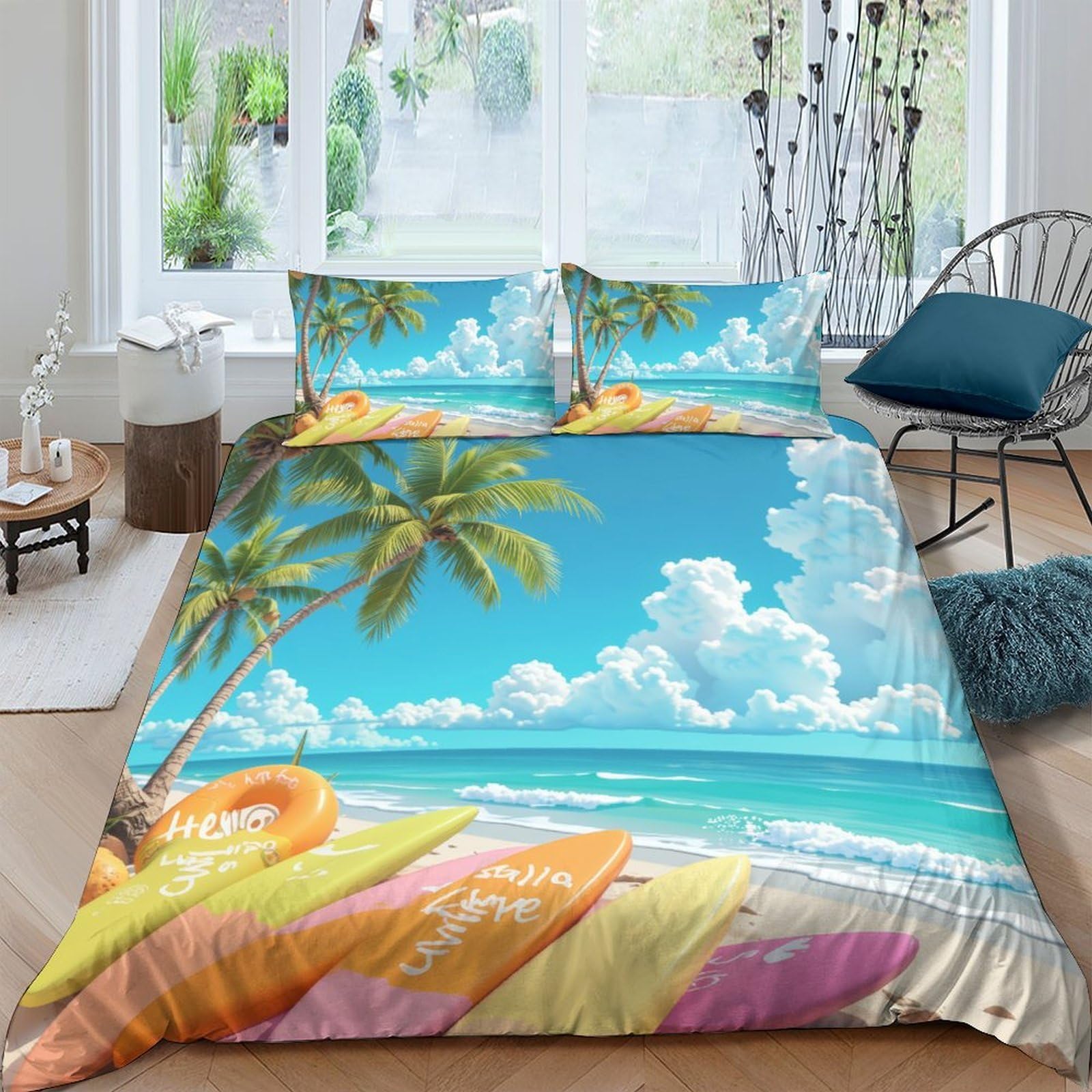 Ctjqhvkz Style-8 3D Printed Tropical Beach Fitted Sheet Microfiber Soft Colorful Surfboard Mattress Cover For Bedroom Guest Room Decor Single（135X200cm）