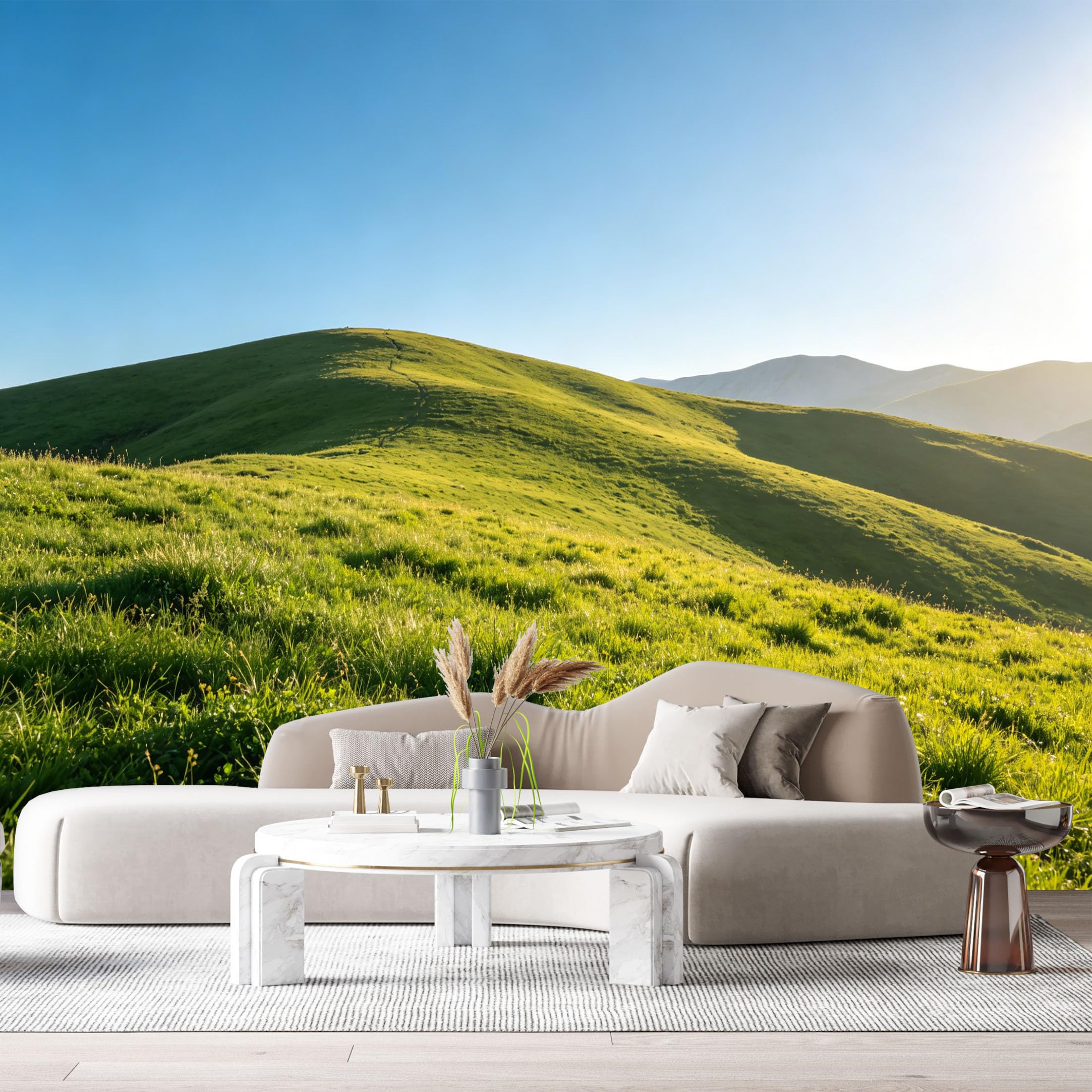 Custom Size Wall Murals Sunny Hills Landscape Mountain Meadow Horizon Minimalist SelfAdhesive Wall Fabric Removable Large Wallpaper for Photo Living Room
