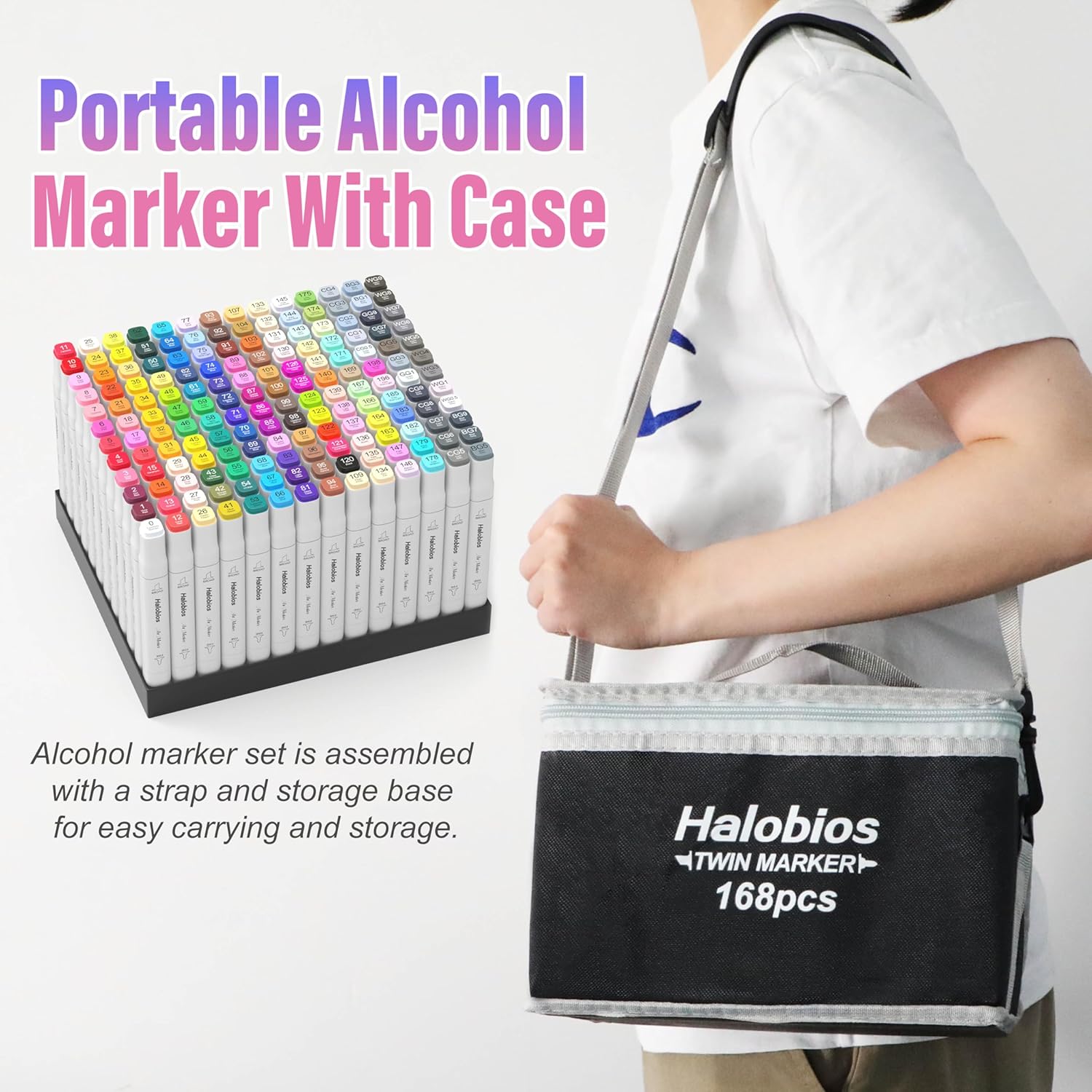Halobios 168 Colors Fine & Chisel Alcohol Markers, Dual Tip Art Markers Alcohol Marker Set with Case, Marker for Adults Children Coloring Artists Drawing Sketching Card Making and Illustration