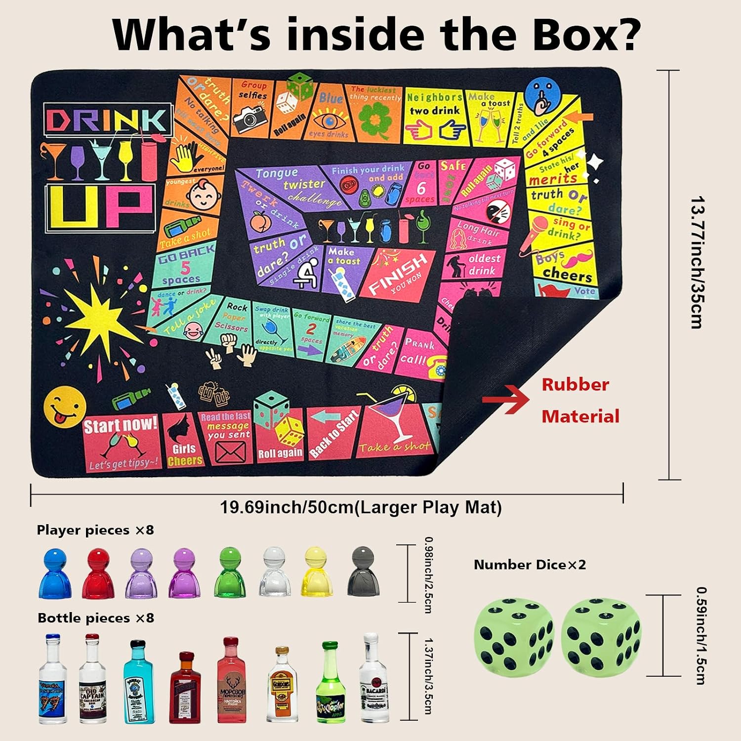 Drinking Game for Adults – Large Rubber Mat Party Board Game for Game Night with Mini Bottle Pieces – Funny Party Game for Any Occasion, 2-8 Players, Age 21+ (Colorful Basic) image 3