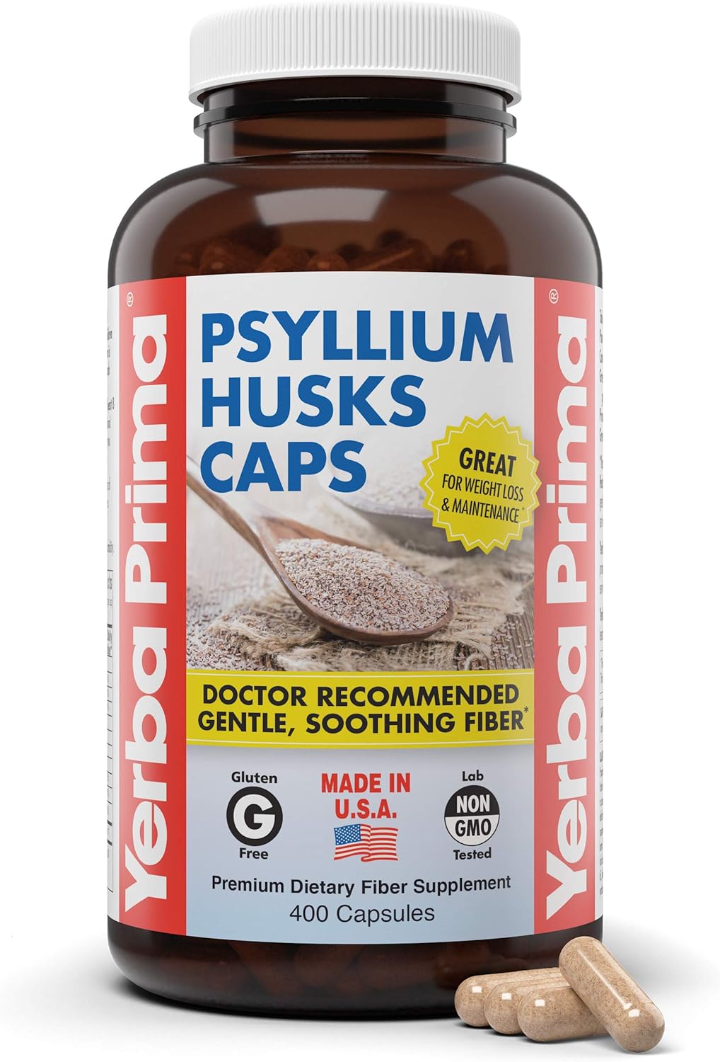 Yerba Prima Psyllium Husks Caps, 625 mg, 400 Capsules - Natural Fiber Supplement - (Packaging May Vary - New Label Coming Soon) : Health & Household