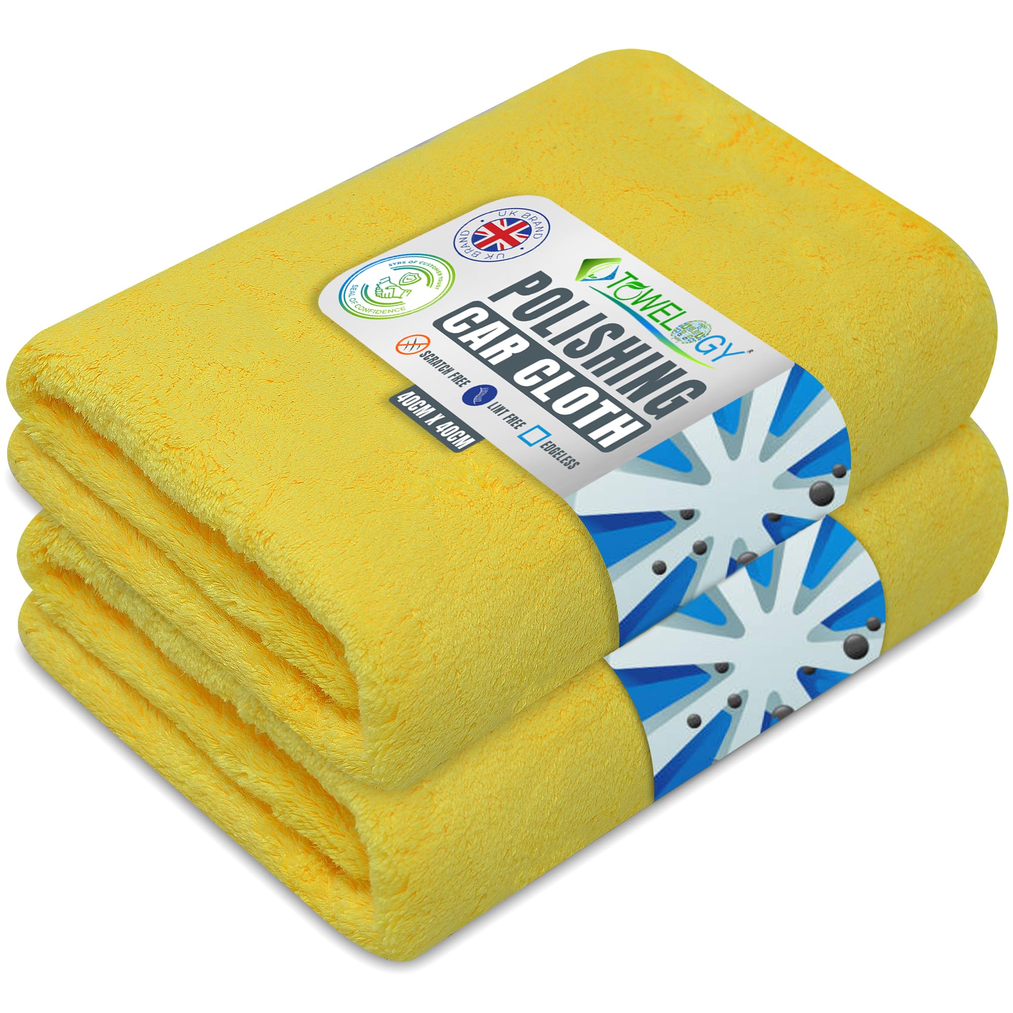 Towelogy Yellow Towelogy® G76 Premium Car Polishing Cloth Lint Free & Ultra Soft For Professional Buffing To Enhance Gloss 40X40cm (Yellow)