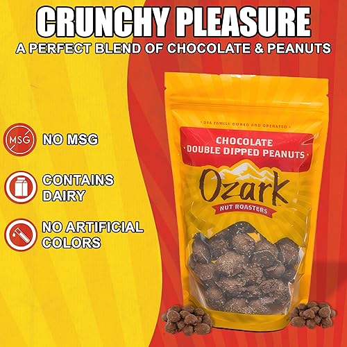 Miniatura 3 de OZARK NUT ROASTERS, Cacahuetes de chocolate con doble inmersión, nueces saborizadas, maní confitado gourmet de clase mundial, paquete resellable (16