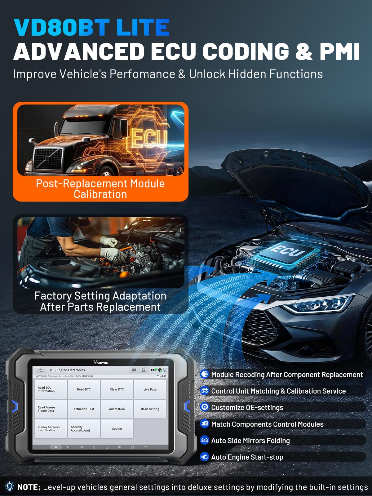 Valise Diagnostic Auto VDIAGTOOL VD80BT Lite, OBD2 Diagnostic Voiture Bidirectionnel et 28+ réinitialisations, Boitier OBD Complet du Système FCA Can FD et DoIP, ECU Codage, Màj Gratuite 2 Ans