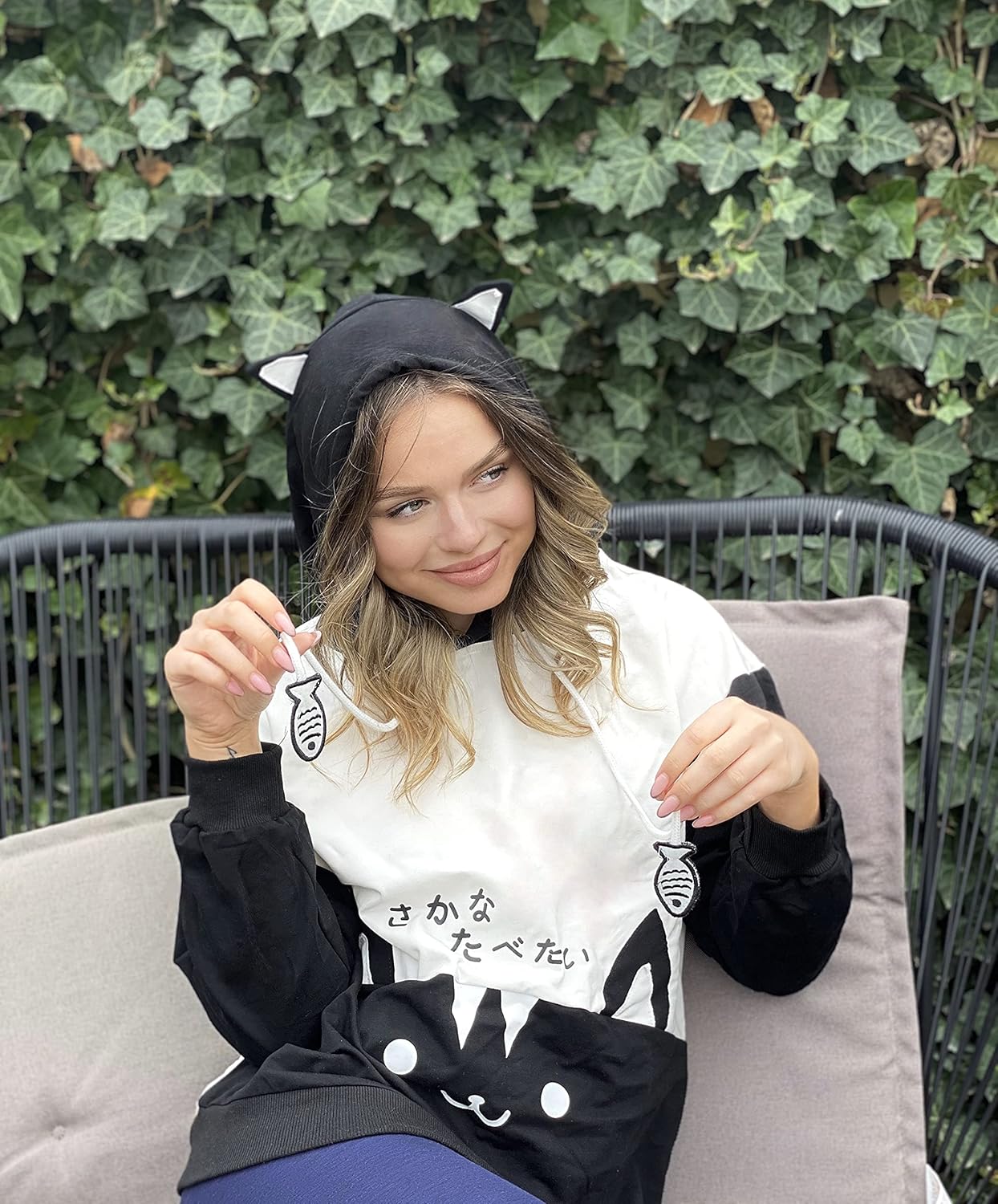 CRB Fashion Cosplay Ladies Anime Bunny Emo Rabbit Hoodie Ears Costume Raccoon Teddy Panda Emo Bear T Shirt Top Shirt (Black Cat) - Image 6