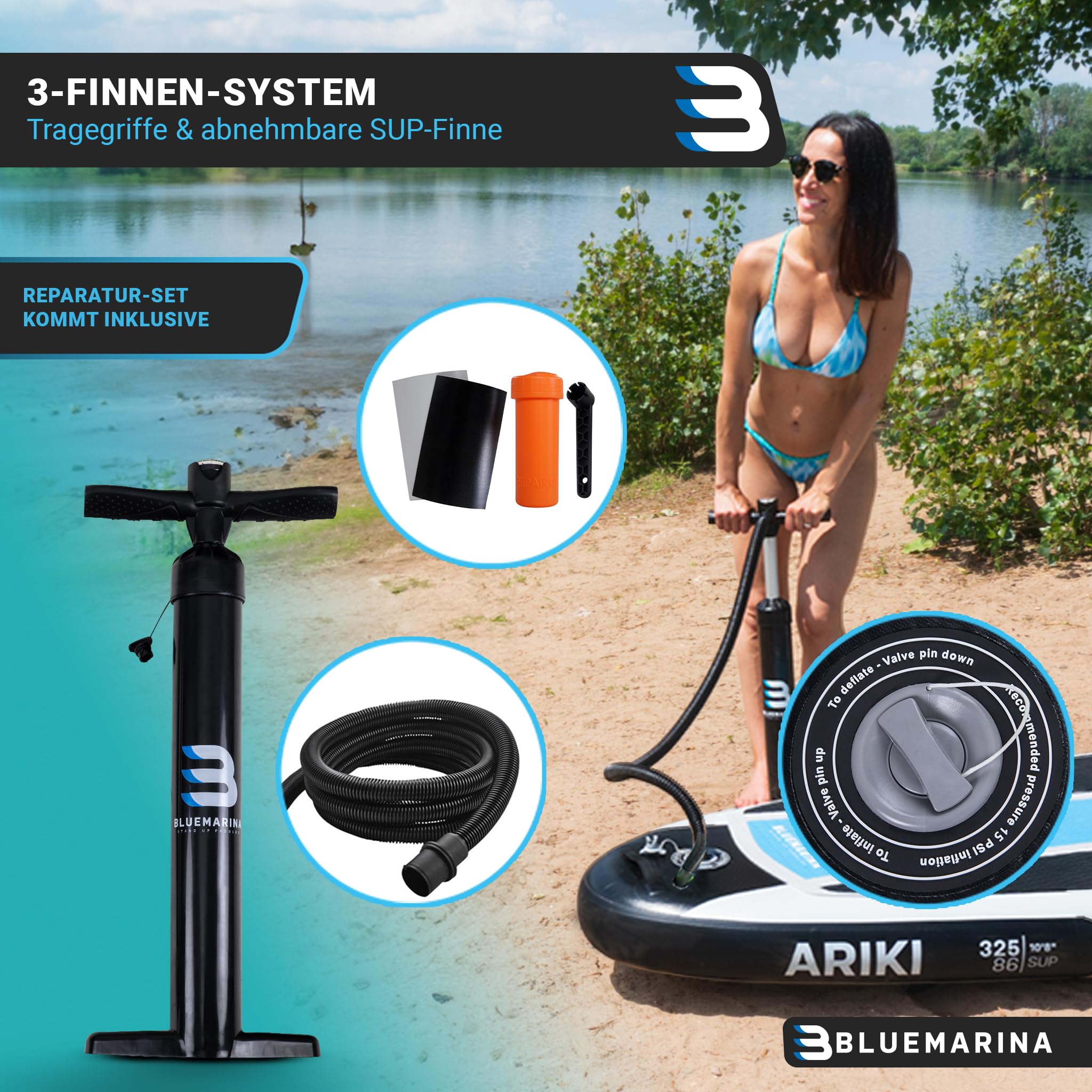 Bluemarina Stand Up Paddling Board Ariki | SUP - 𝟓 𝐉𝐀𝐇𝐑𝐄 𝐆𝐀𝐑𝐀𝐍𝐓𝐈𝐄 - SUP Board - Stand Up Paddle - Standup Paddle Board - Surfbrett | 305x76x13,5cm | 325x86x16,5cm