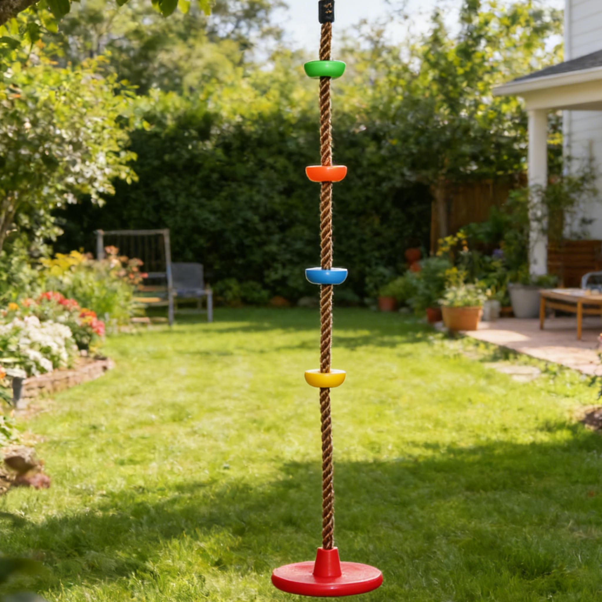 Forhome Sedia a dondolo in legno, per bambini e adulti, con moschettone in acciaio inox e corda regolabile, per interni ed esterni, 16-Wooden Swing Seat