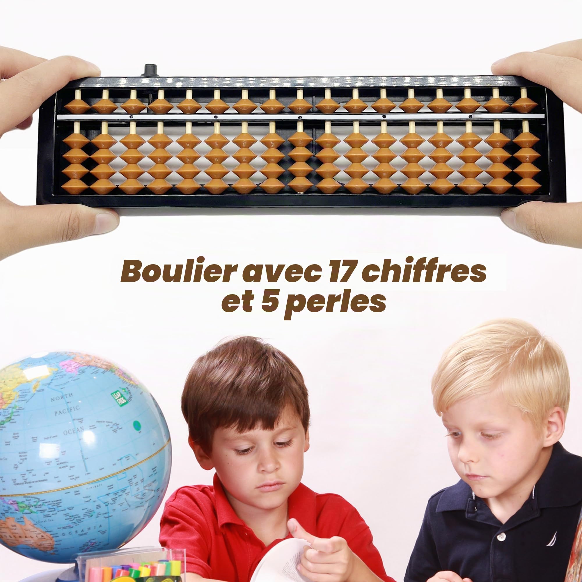 OHYER Abacus Soroban à 13 chiffres en plastique pour arithmétique et comptage avec bouton de réinitialisation - Outil de calcul pour mathématiques pour le bureau (marron noir, 17)