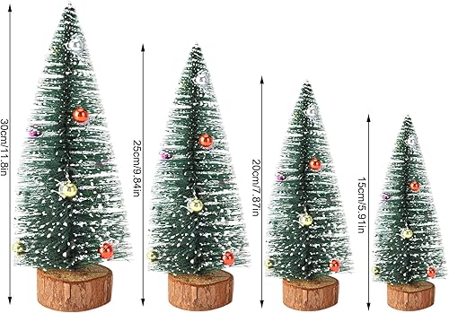 Miniatura 2 de 3 árboles de Navidad artificiales de sisal esmerilado, árboles de cepillo para botellas con bases de madera y bolas de adornos, pequeños árboles de