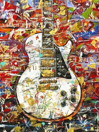 QAZWSX Pintura de diamante 5D Guitarra Imagen de diamantes de imitación Bordado Mariposa Mosaico Paisaje Decoración del hogar 11.8x15.7 in