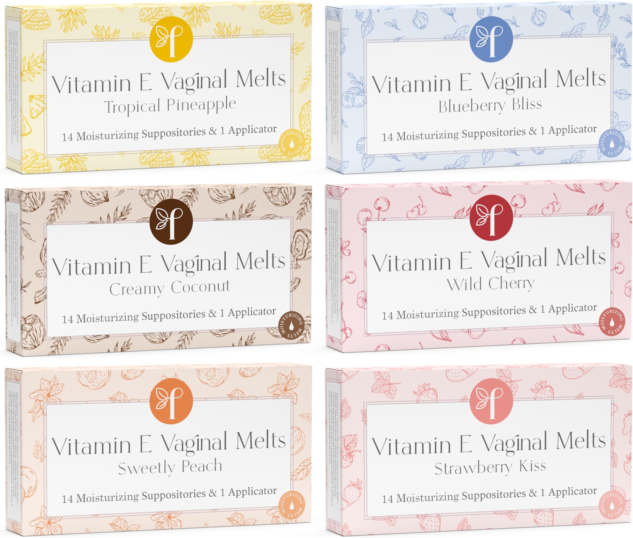 Femallay Organic Vitamin E Moisturizing Melts – Fun & Fruity Bundle – Intimate Care for Women – 6-Pack Variety Bundle (84 Count)