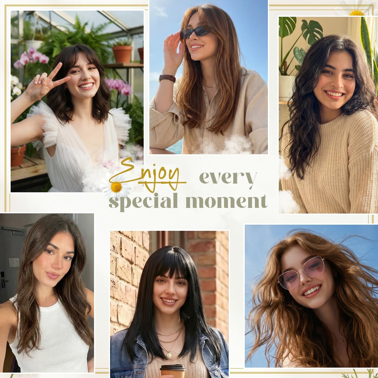 Rich Choices Haartopper Echthaar mit Pony 100% Remy Human Hair Topper Clip in Haarteil Echthaar Topper Damen für Natürlicher Oberkopf 14g #4 Mittelbraun Wispy Bangs