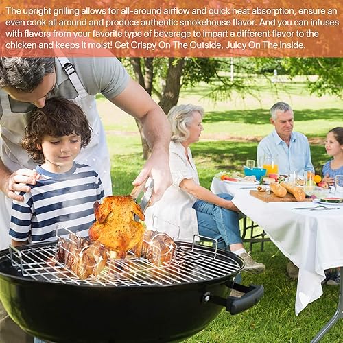 Miniatura 5 de Asador de pollo Beercan de acero inoxidable y estante para costillas con un cepillo de aceite de silicona, soporte rectangular de barbacoa para