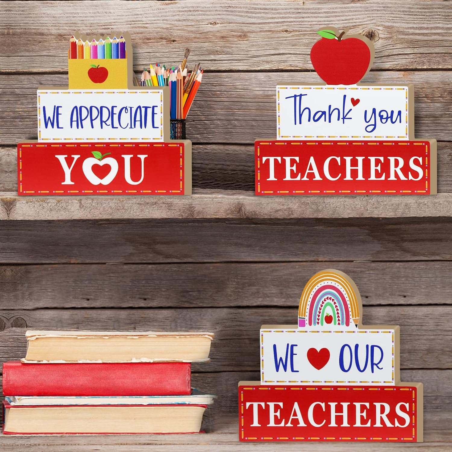 Teacher Appreciation Gifts, 3 Pcs Wooden Signs Teacher