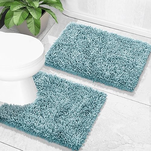 Miniatura 7 de Yimobra Alfombras de inodoro en forma de U, felpilla de lujo extra gruesa en forma de U, tapete de contorno antideslizante para suelo de baño, suave