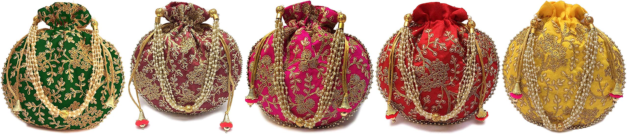 BINORI FASHIONS Rajasthani Style Royal Clutch Silk Batwa Bag Combo Wristlets Ethnic Potli Combo For Womens Zari Work Potli Combo Bridal Potli Combo (Pack of 5 Colors) (B08R7BDV6Y) Amazon Price History, Amazon Price Tracker
