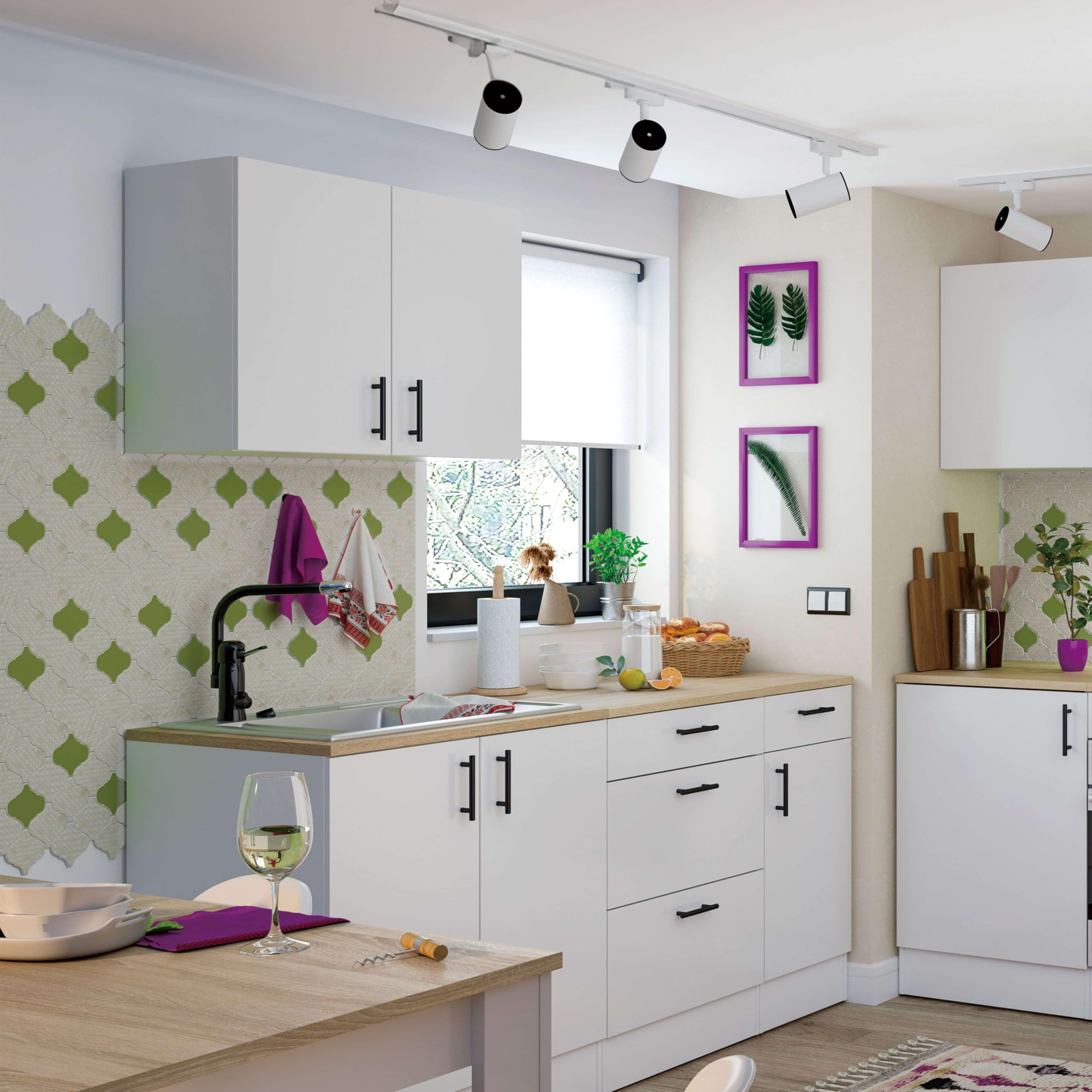 Bricohabitat Módulo Alto de Cocina para Colgar 80 cm Mueble Alto Cocina Suspendido Kira Blanco Brillo 80x59x34 cm