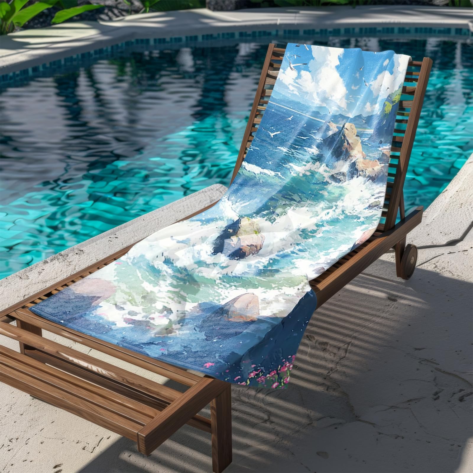 Tapis de Plage XXL Anti Sable Plage Seagull Bleu Serviette Piscine Adulte,Natte De Plage Pliable, Voyage Accessoires De Plage Camping,Serviette de Bain Personnalisée