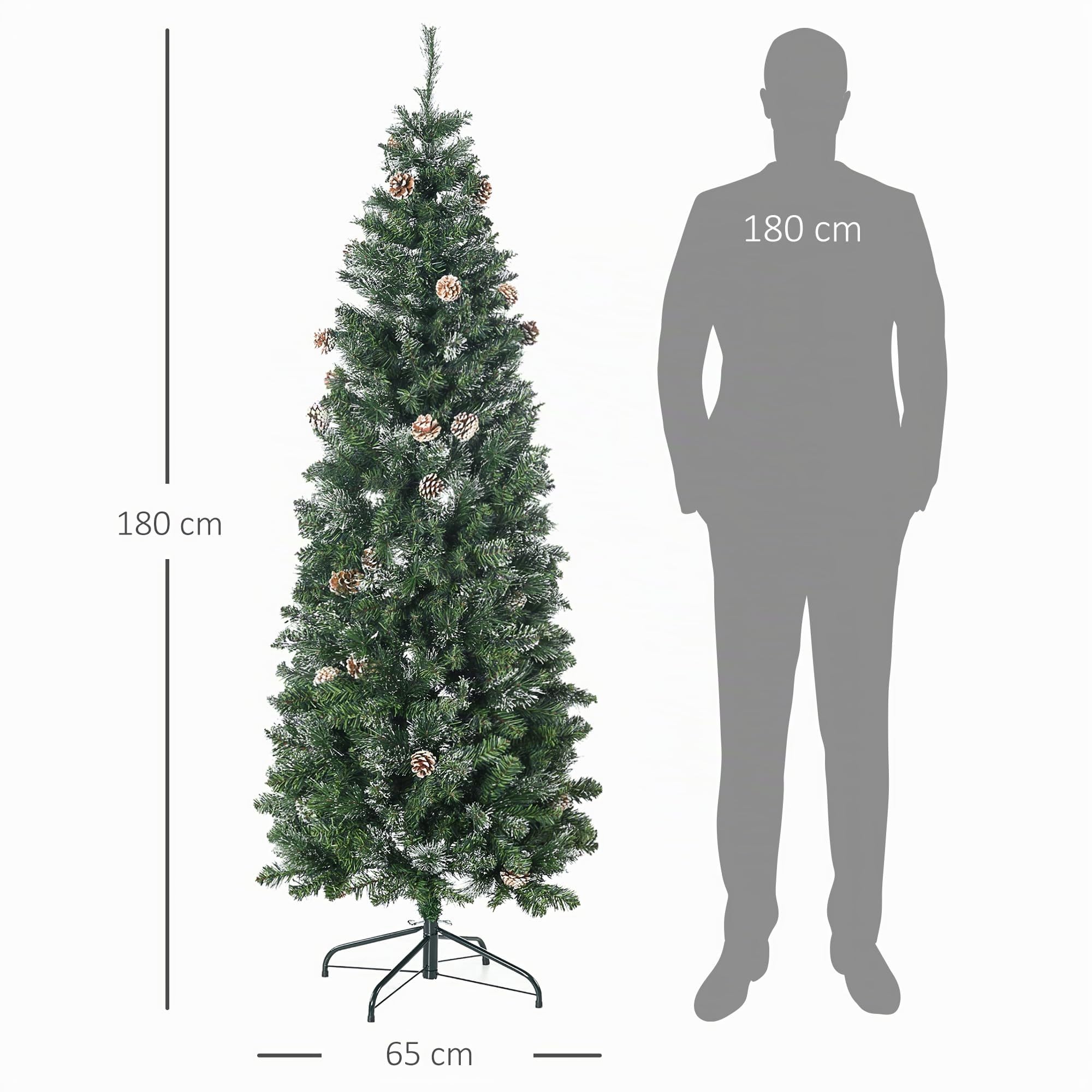 HOMCOM Sapin de Noël Artificiel 180 cm avec 618 Branches Enneigées Vert | Support en Acier, Socle Pliable