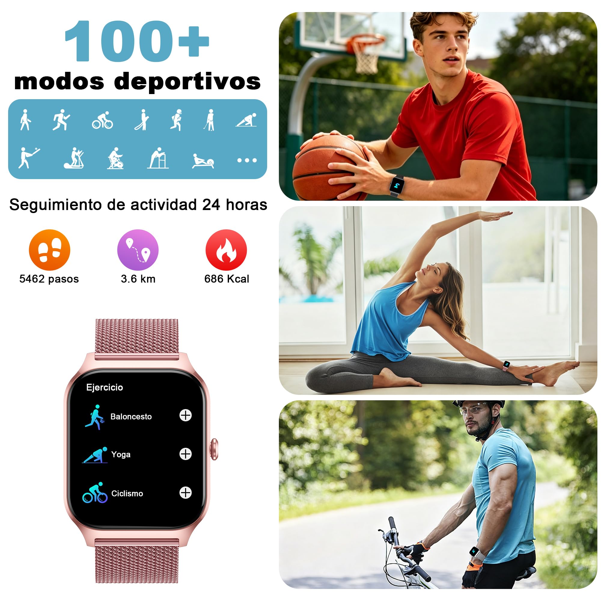 LODIMEKE Reloj Inteligente Mujer Hombre con Llamadas Bluetooth y Whatsapp, 1.85” Smartwatch Mujer con Presión Arterial, Frecuencia Cardíaca, Sueño, SpO2, 120+ Deportes, IP68 Regalo para Android iOS
