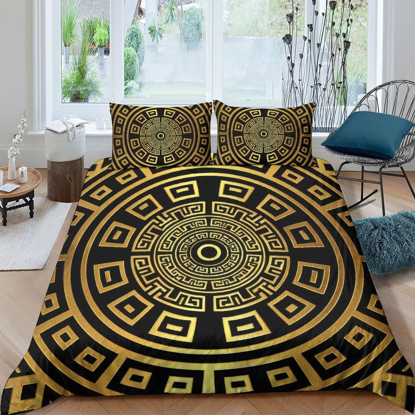 Ctjqhvkz Style-3 3D Printed Golden Mandala Fitted Sheet Microfiber Decorative Aztec Pattern Mattress Cover For Bedroom Guest Room Easy Care Single（135X200cm）