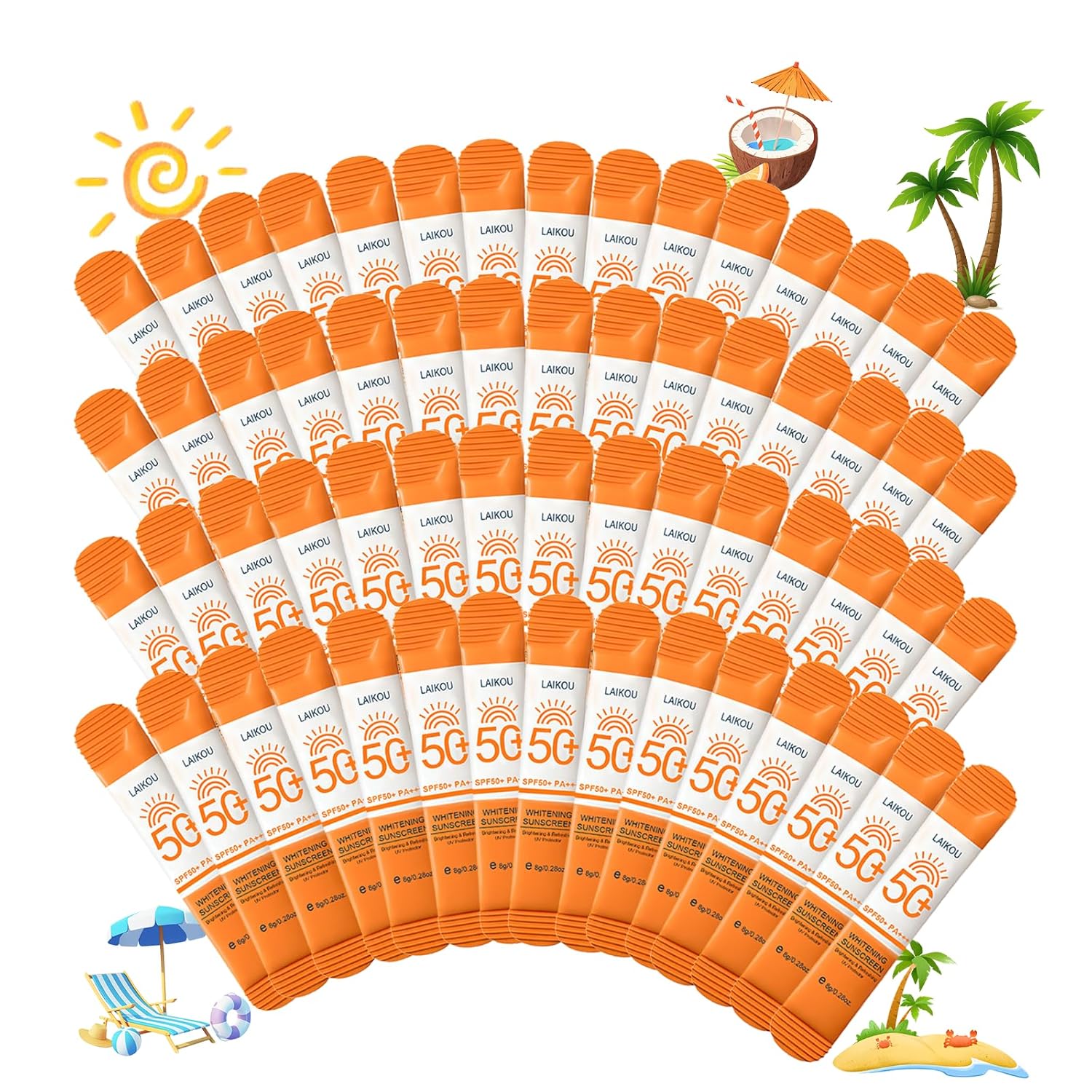 60 Pack Travel Size Sunscreen SPF50+ PA+++ - Mini Sunscreen Bulk for Face & Body, Lightweight & Non-Greasy, Water-Resistant Sunscreen Packets for Outdoor Sports & Party Favors, 0.28 OZ/Pack