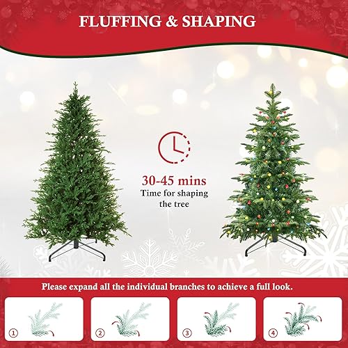 Miniatura 7 de QBA Árbol de Navidad preiluminado de 4 pies, bisagras de metal para árbol de Navidad artificial realista y soporte de metal, árbol de Navidad