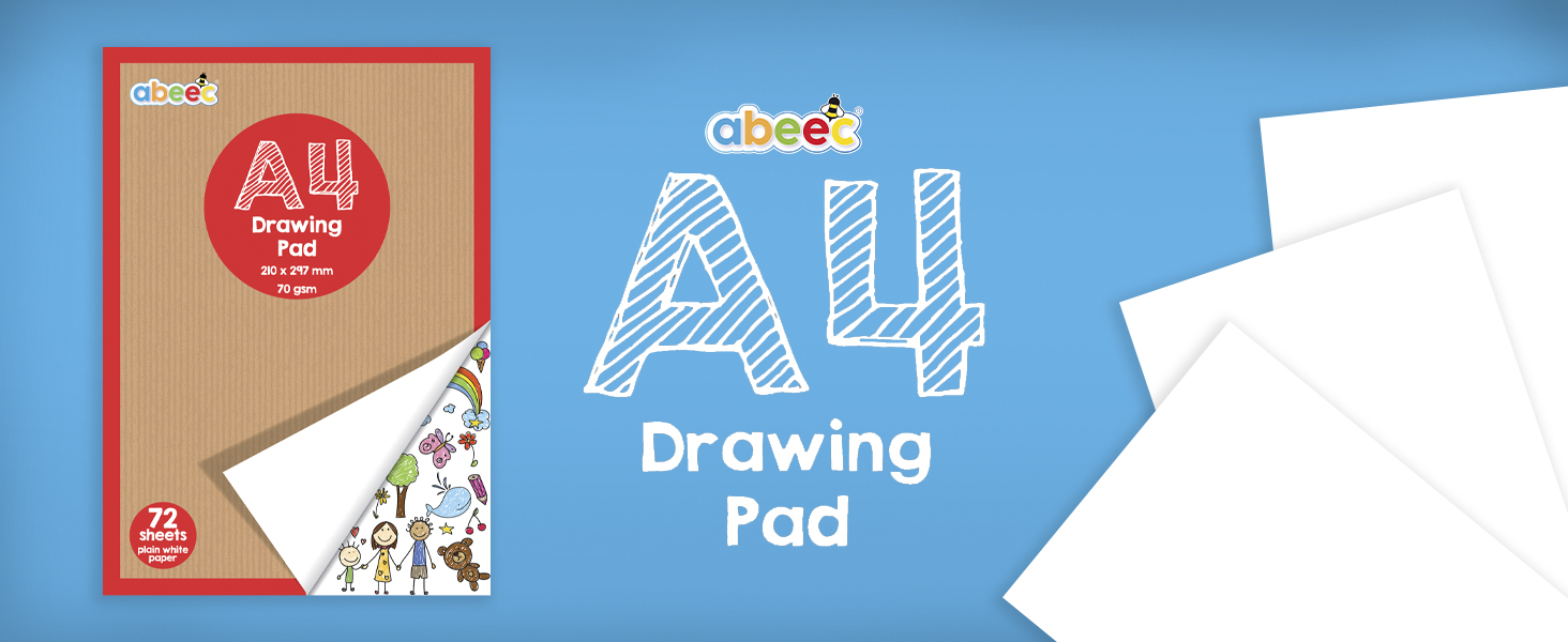 Abeec A4 Paper Drawing Pad - 80 Sheet Sketchbook - 40 Plain