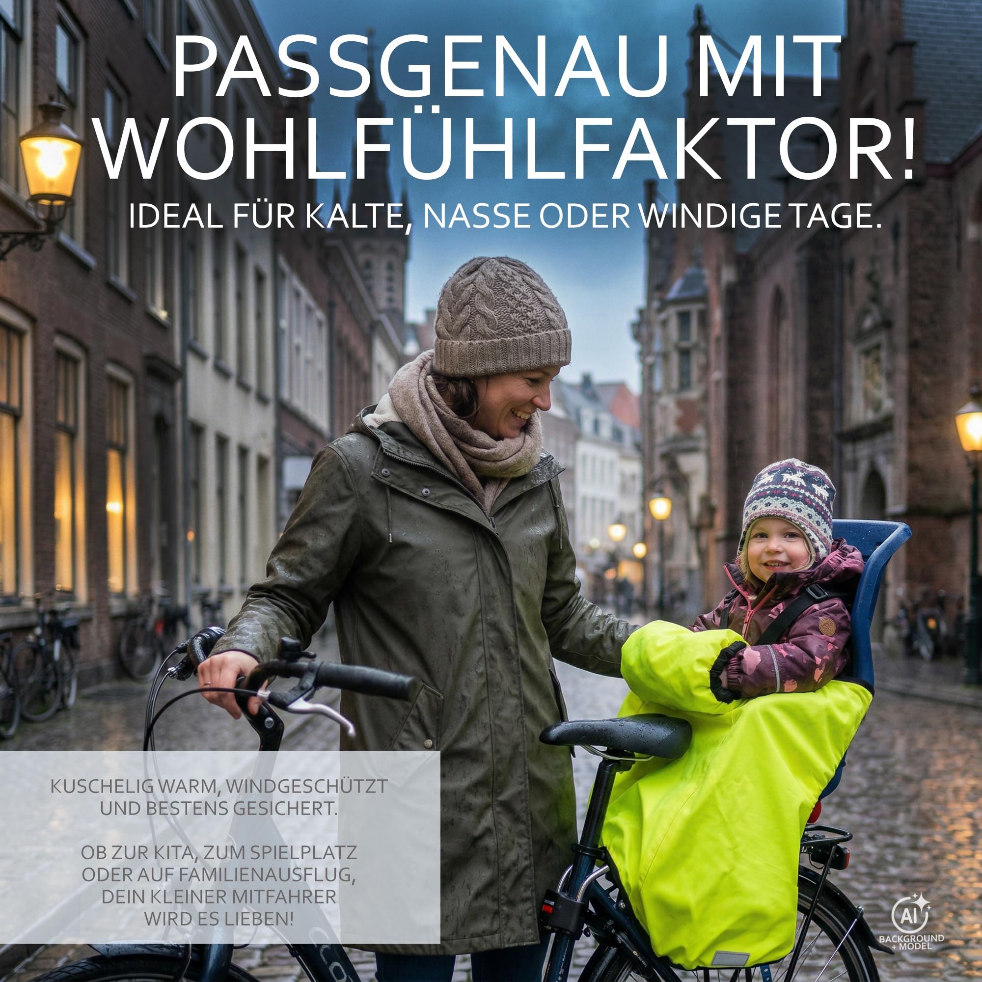 BAMBINIWELT Ocieplacz na nogi dla dzieci, śpiworek na nogi do siodełka rowerowego, z mufką ręczną, mikropolar, odporny na wiatr i działanie wody (szary)