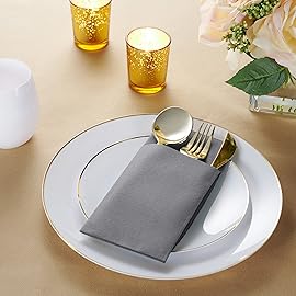 Disposable Linen-Feel Dinner Napkins with Built-in Flatware Pocket, 500-Pack GRAY Prefolded Cloth Like Paper Napkins For Dinner, Wedding Or Party [Silverware NOT Included]