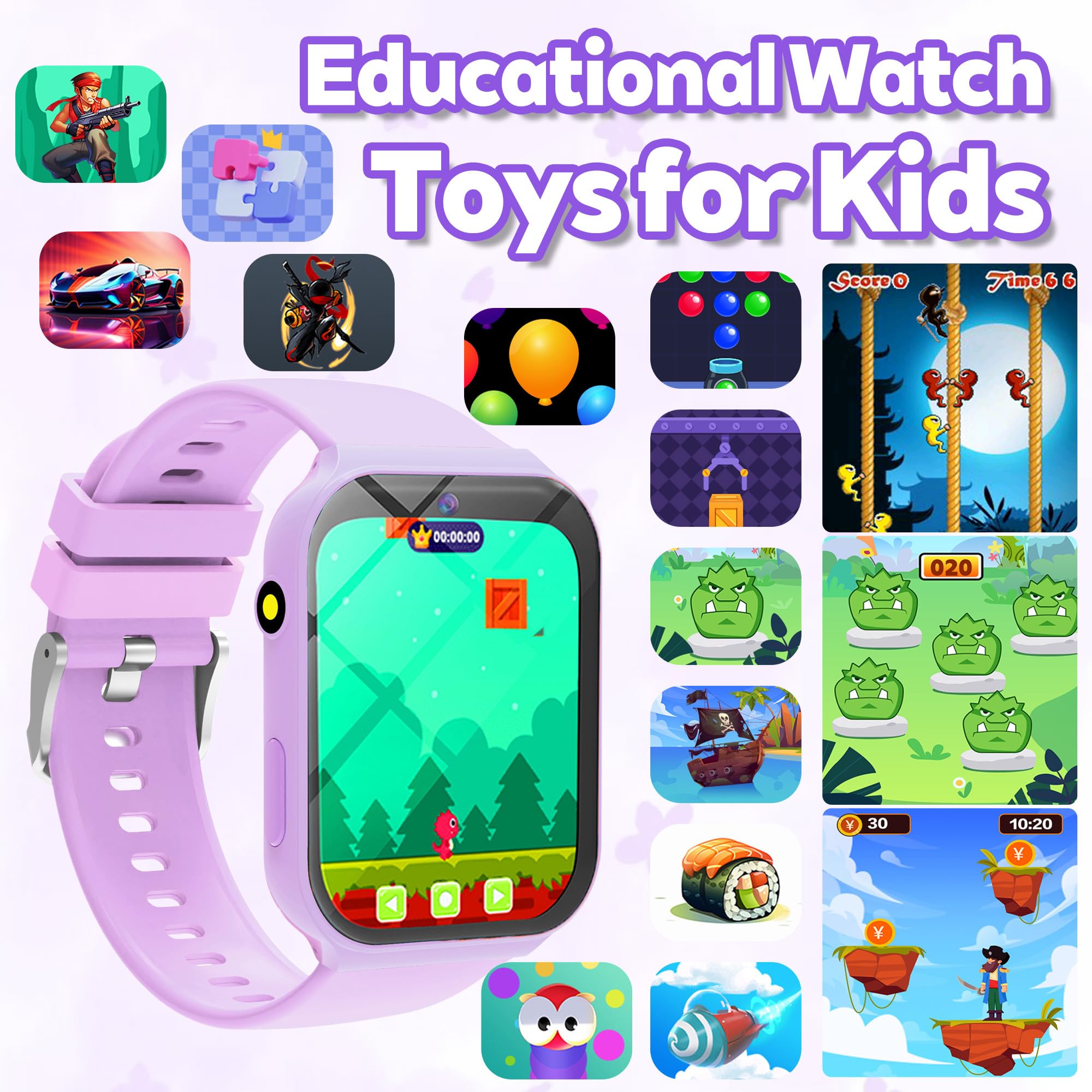 Smartwatch Bambini, 1.83" Orologio Smartwatch Bambini Fitness Tracker con 18 Giochi Fotocamera Contapassi Sveglia Monitor del Sonno Impermeabile Regali di Natale e Compleanno per Ragazza Ragazzo