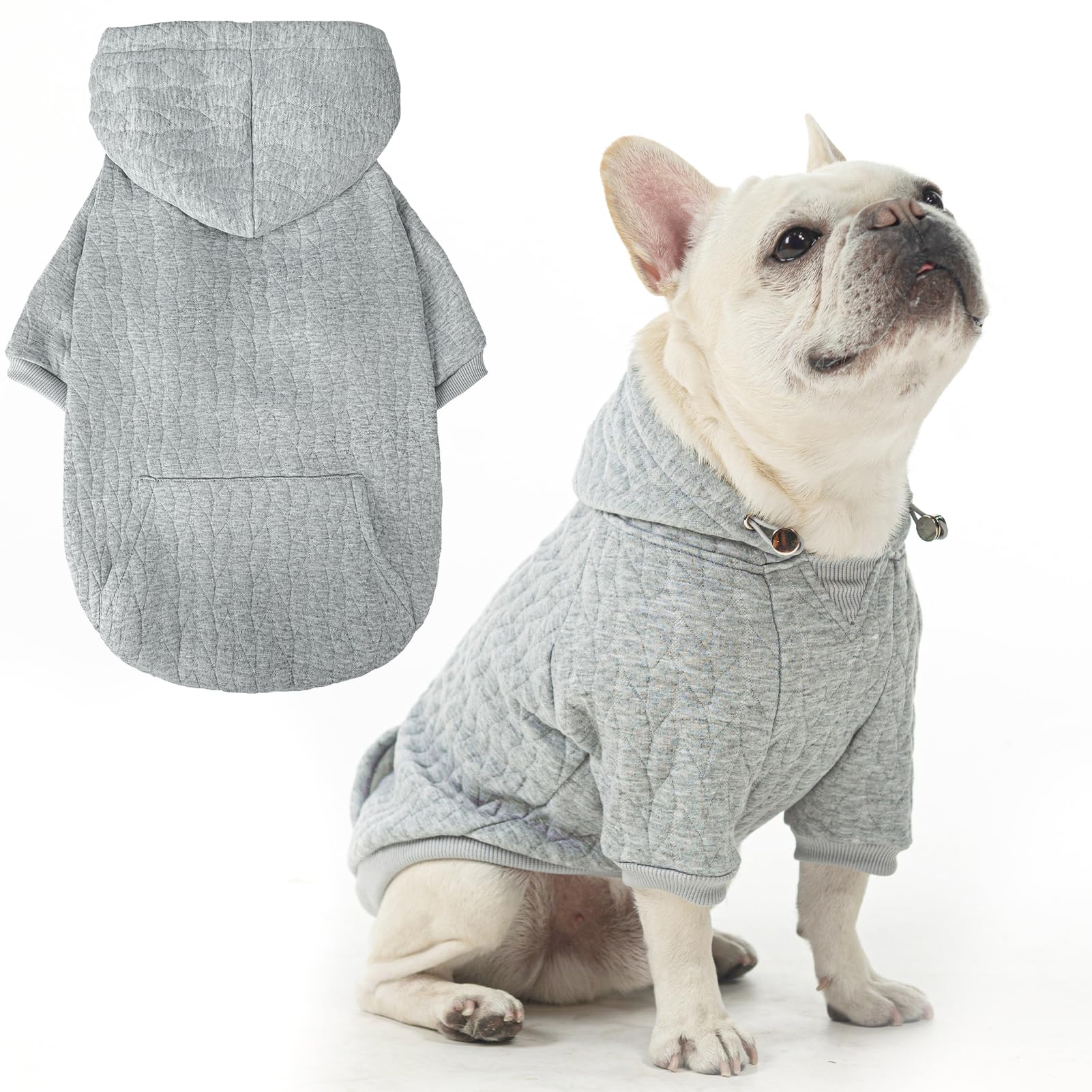 EXPAWLORER Dog Hoodie,Warm Pet Clothes for Small Medium Large Dogs Gril Boy,Dog Sweatshirt Puppy Sweater with Pouch for Cold Weather Fall Winter,Dog Cat Hooded Coat Apparel,Grey M — image 1
