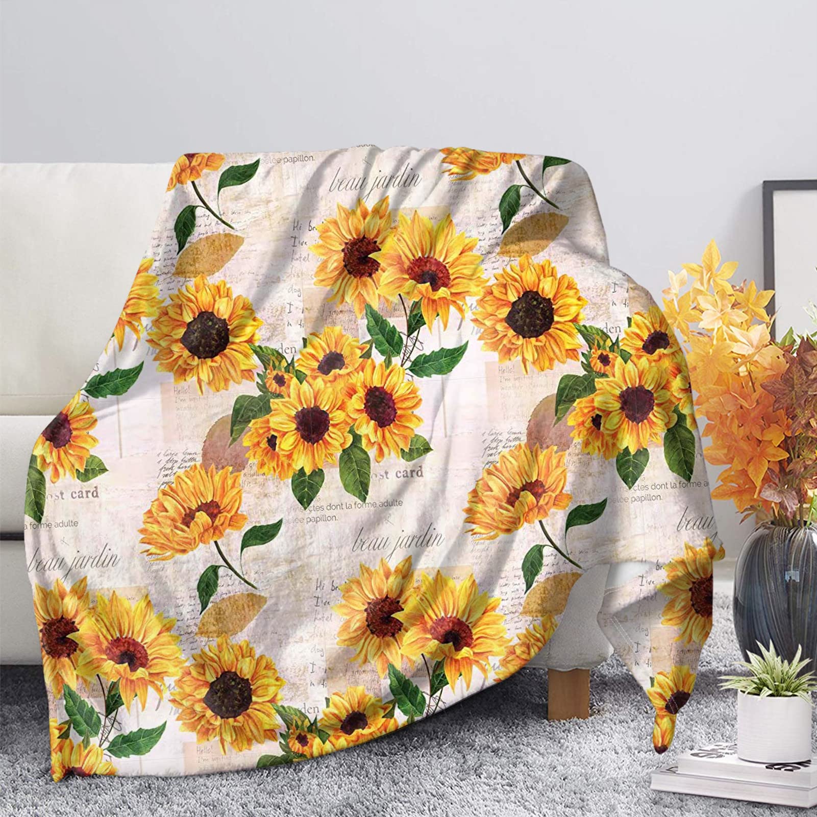 Showudesigns Sunflower Throw Blanket 43X55 inch Home Decorative Blanket for Chair Couch Office Blankets for Womens Girls Yellow