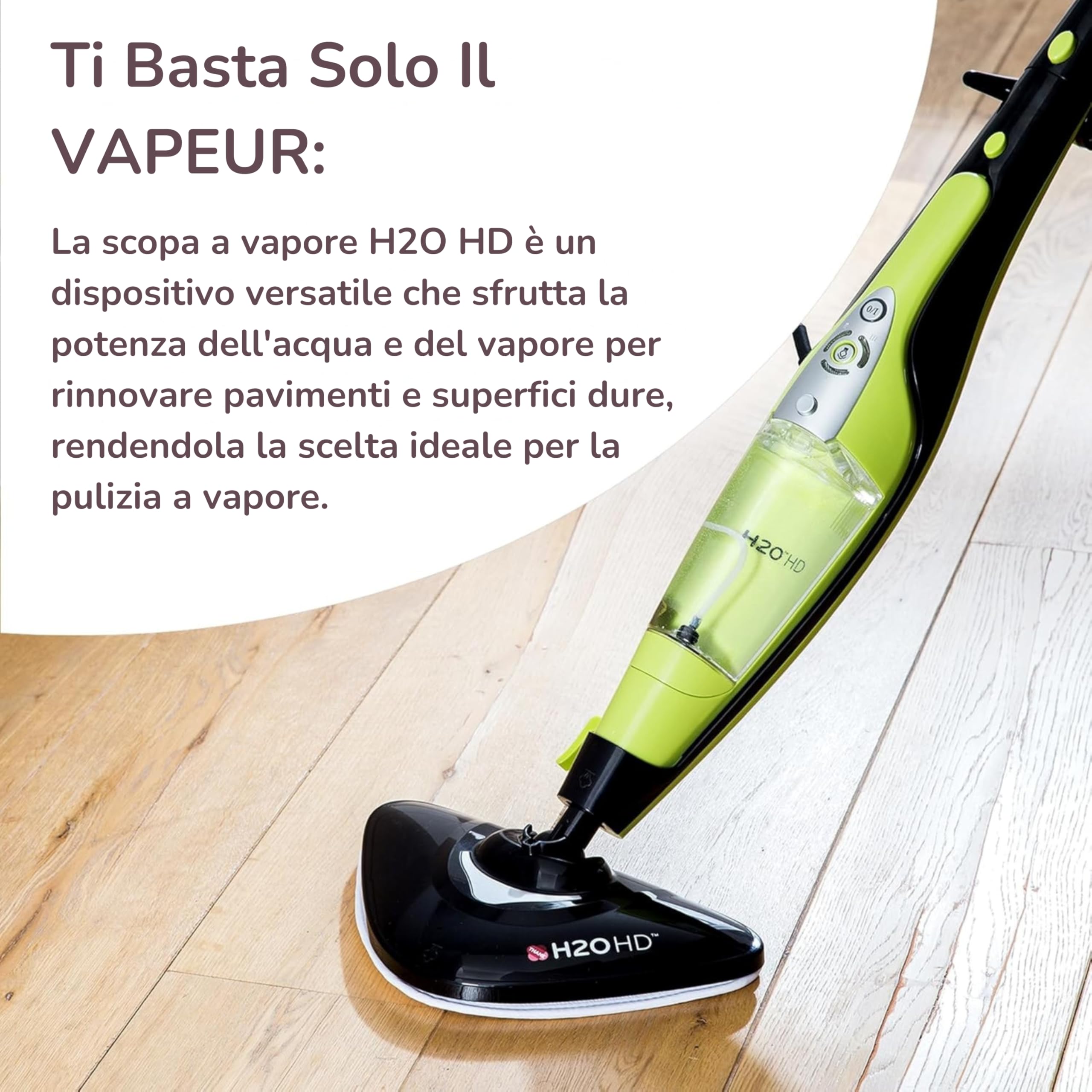 H2O HD PRO Scopa a Vapore 2 in 1 e Pulitore Portatile – 1500W, Serbatoio 450ml, Filtro Acqua + Sistema H2O E3 – Igienizza Pavimenti, Tappeti e Tessuti senza detergenti